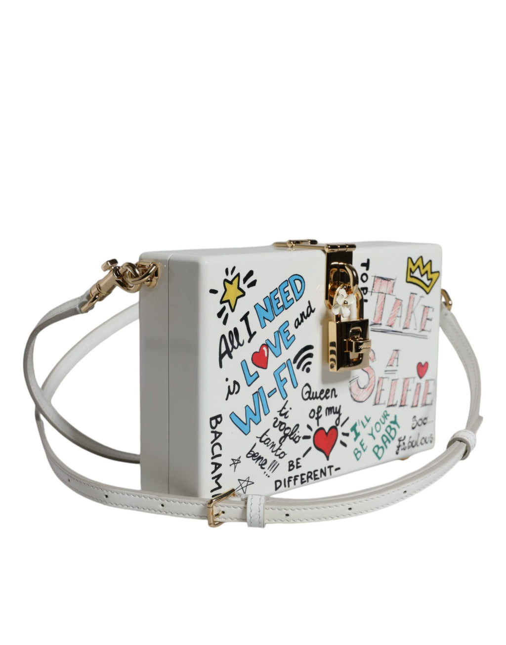 Weiße Clutch mit Graffiti-Print