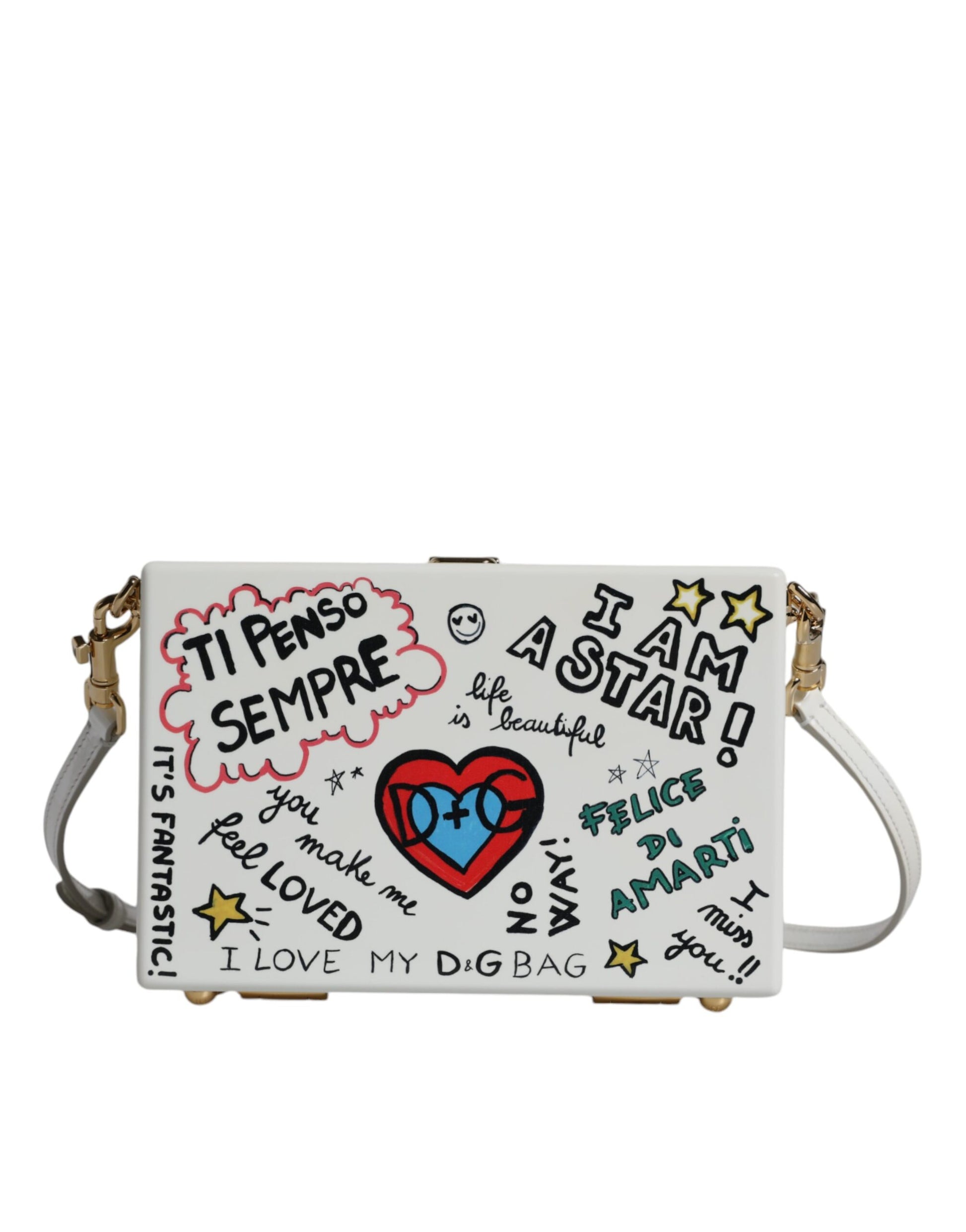 Weiße Clutch mit Graffiti-Print