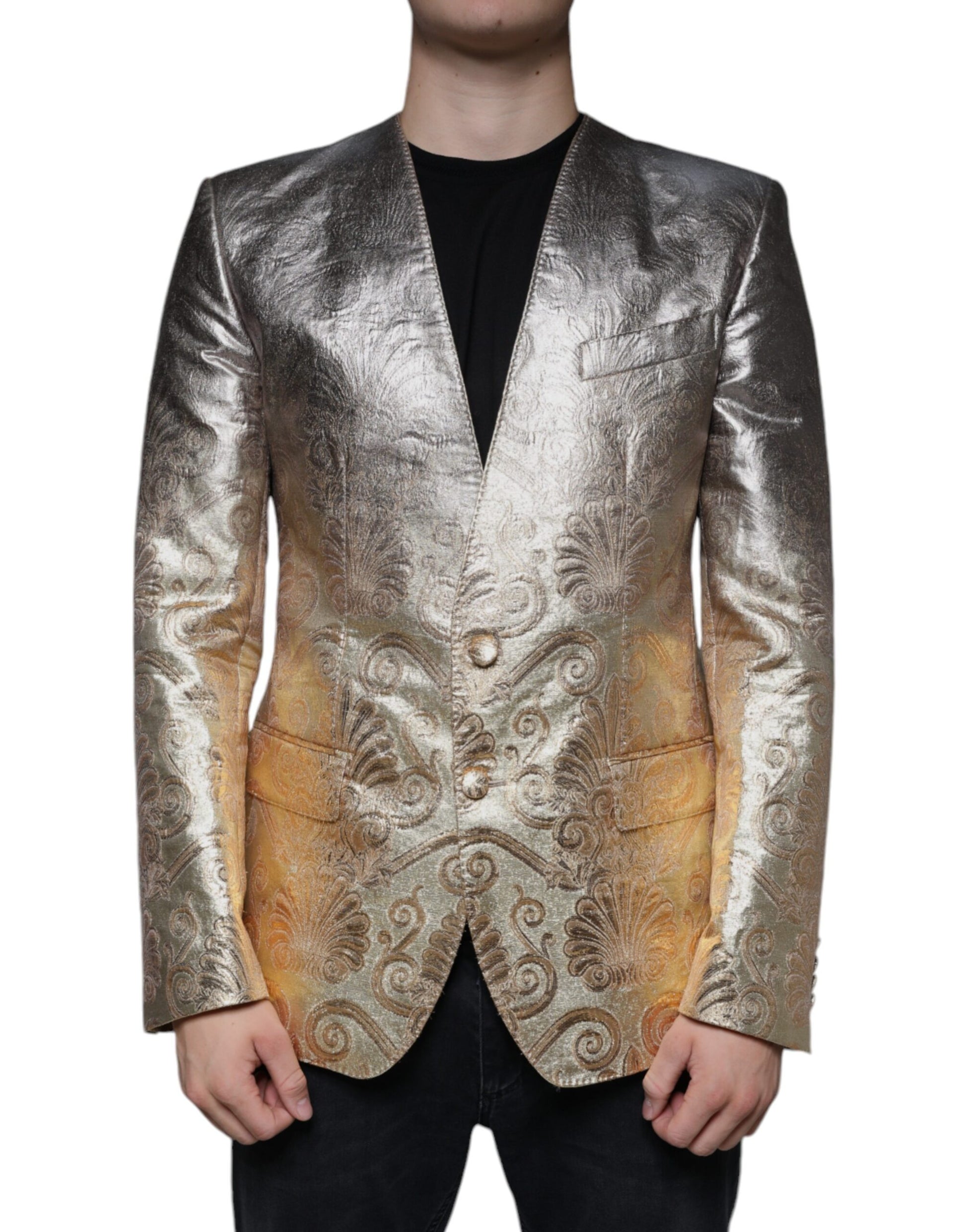 Goldfarbener, einreihiger Jacquard-Blazer