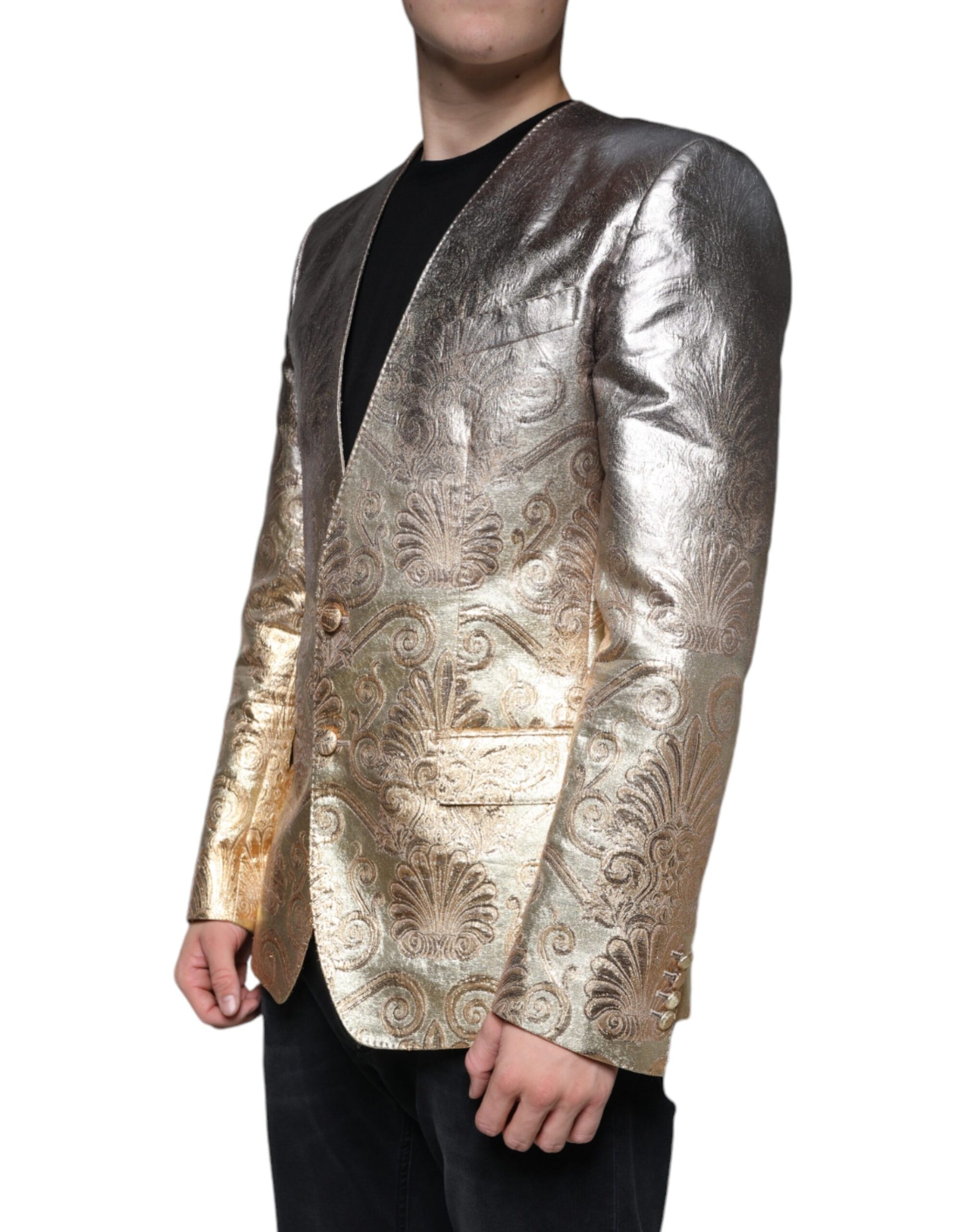 Goldfarbener, einreihiger Jacquard-Blazer