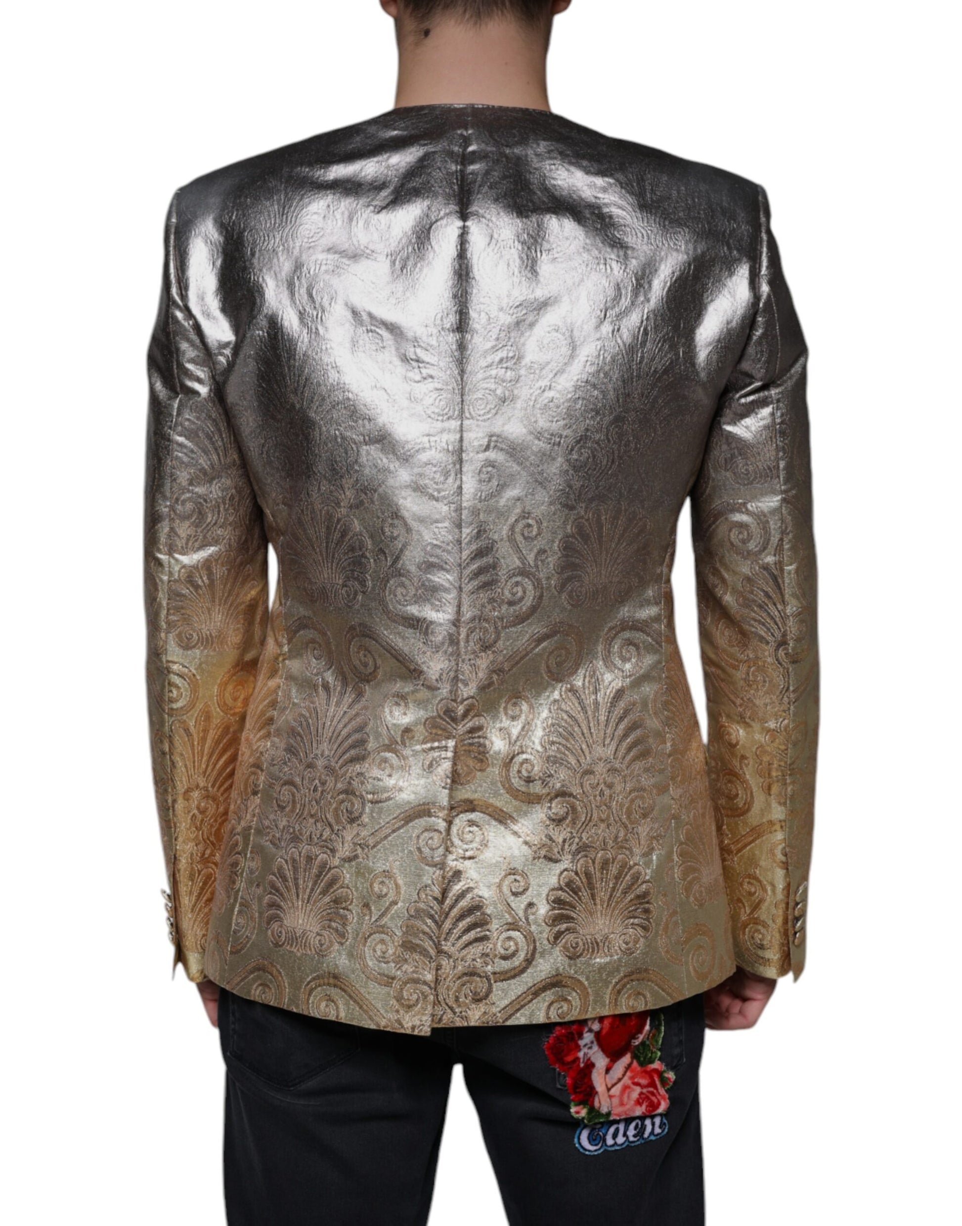 Goldfarbener, einreihiger Jacquard-Blazer