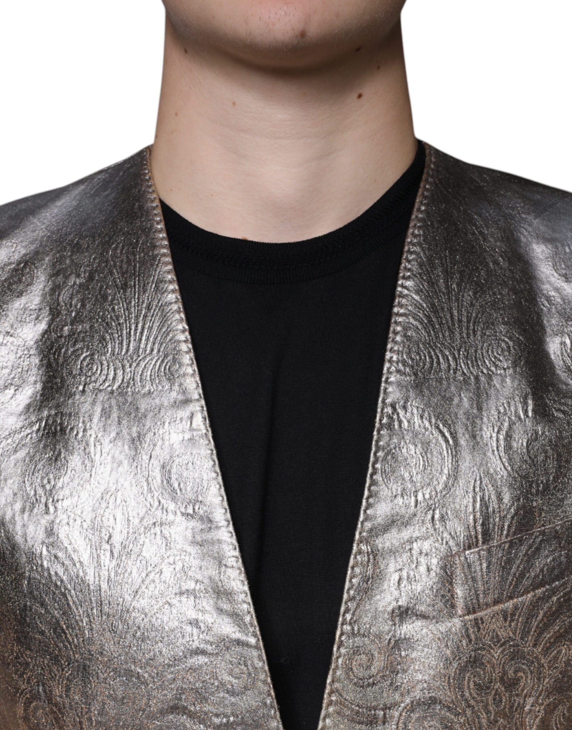 Goldfarbener, einreihiger Jacquard-Blazer