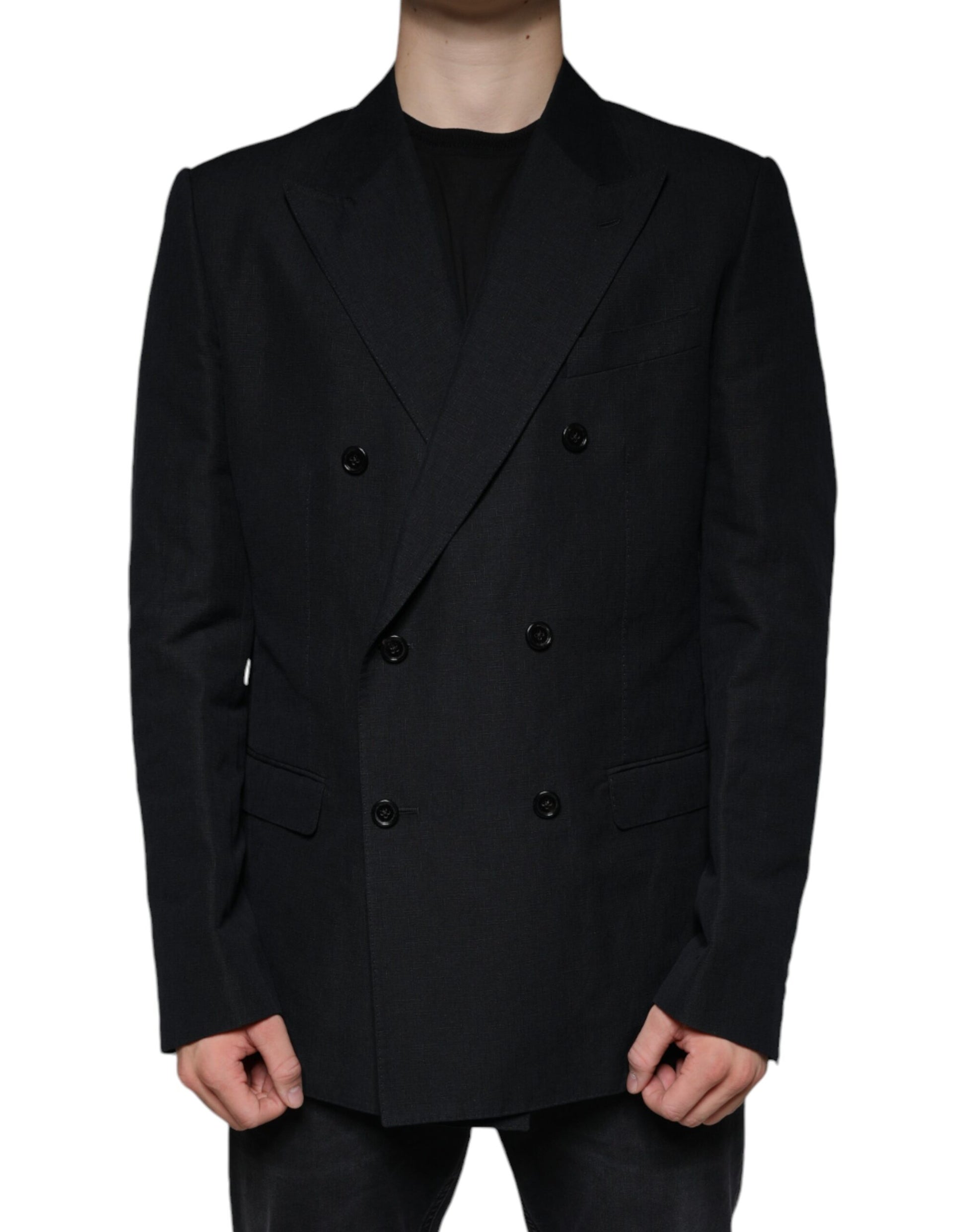 Schwarzer zweireihiger Blazer aus Leinen