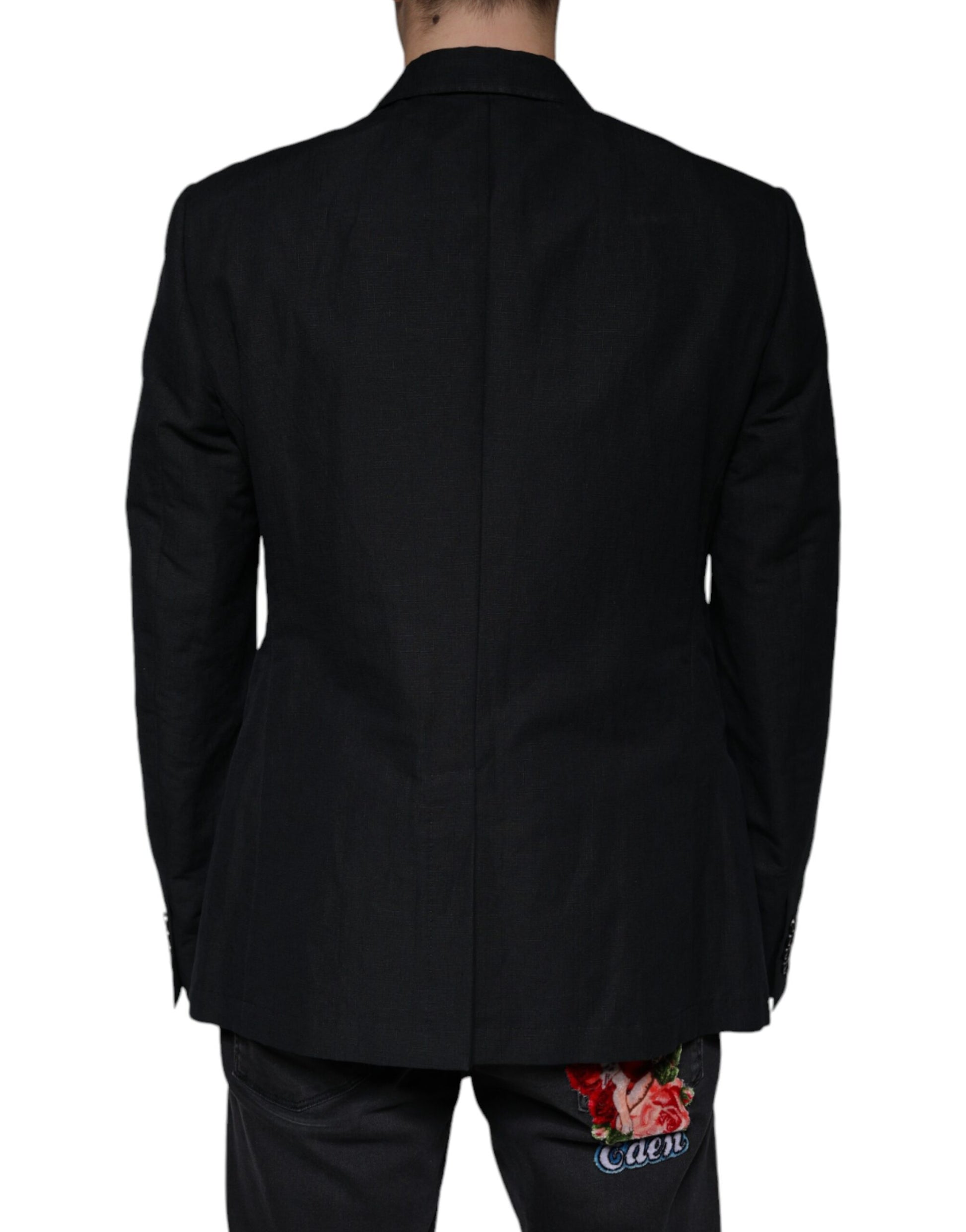 Schwarzer zweireihiger Blazer aus Leinen