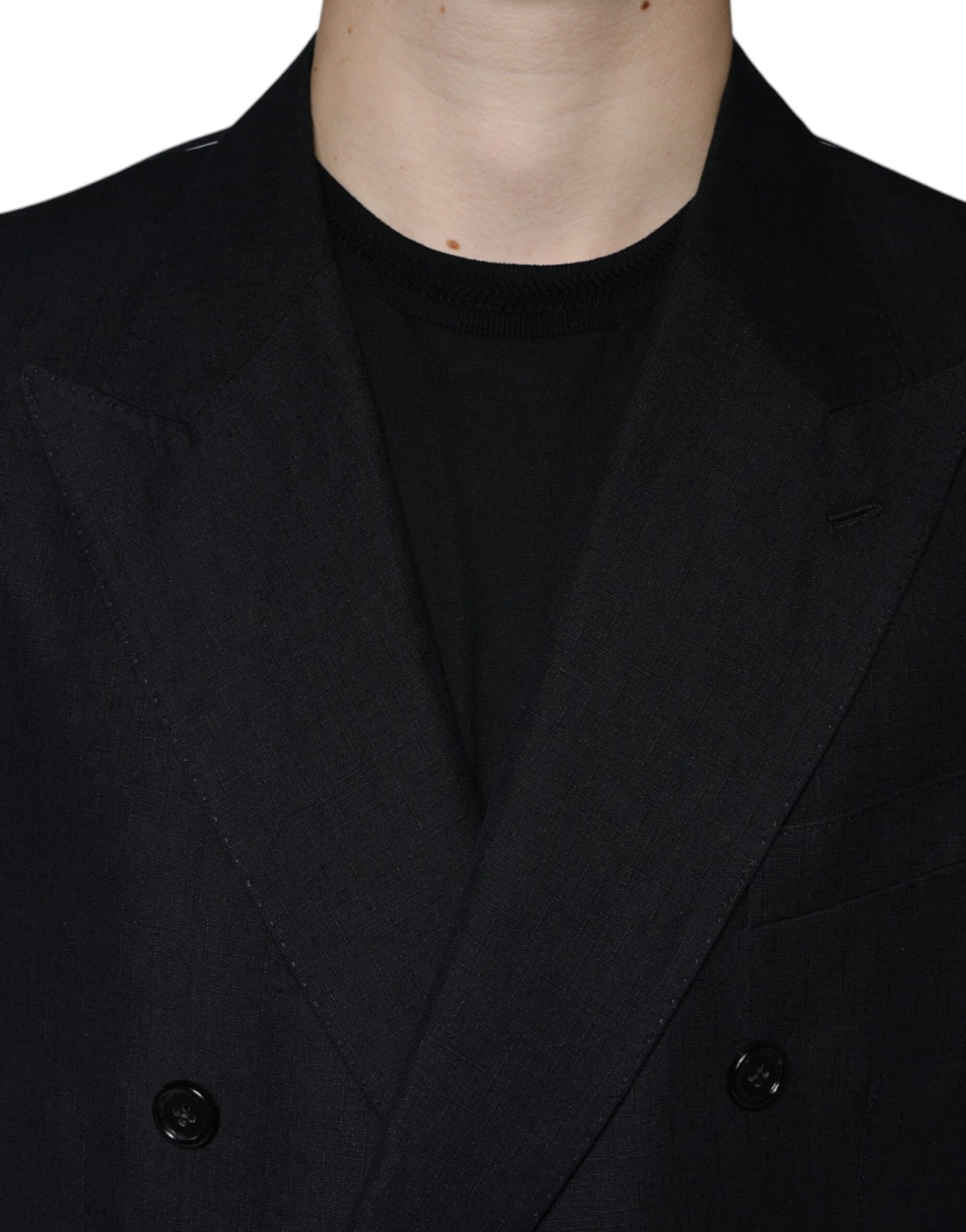 Schwarzer zweireihiger Blazer aus Leinen