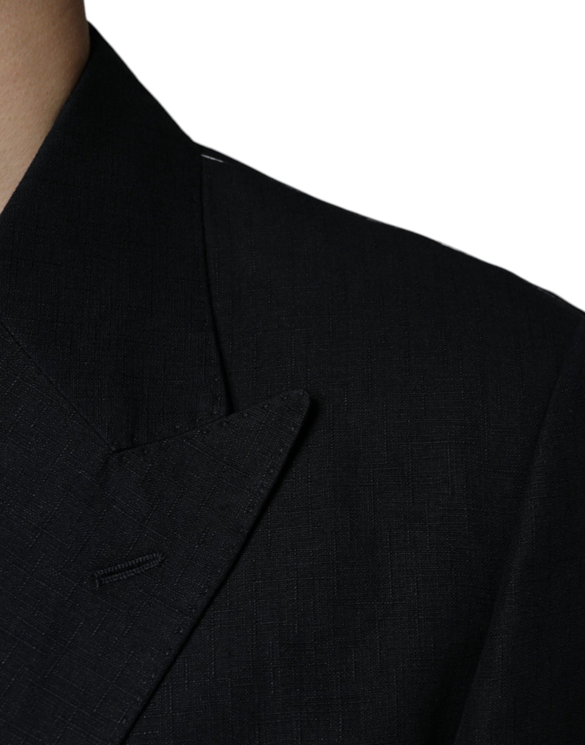 Schwarzer zweireihiger Blazer aus Leinen
