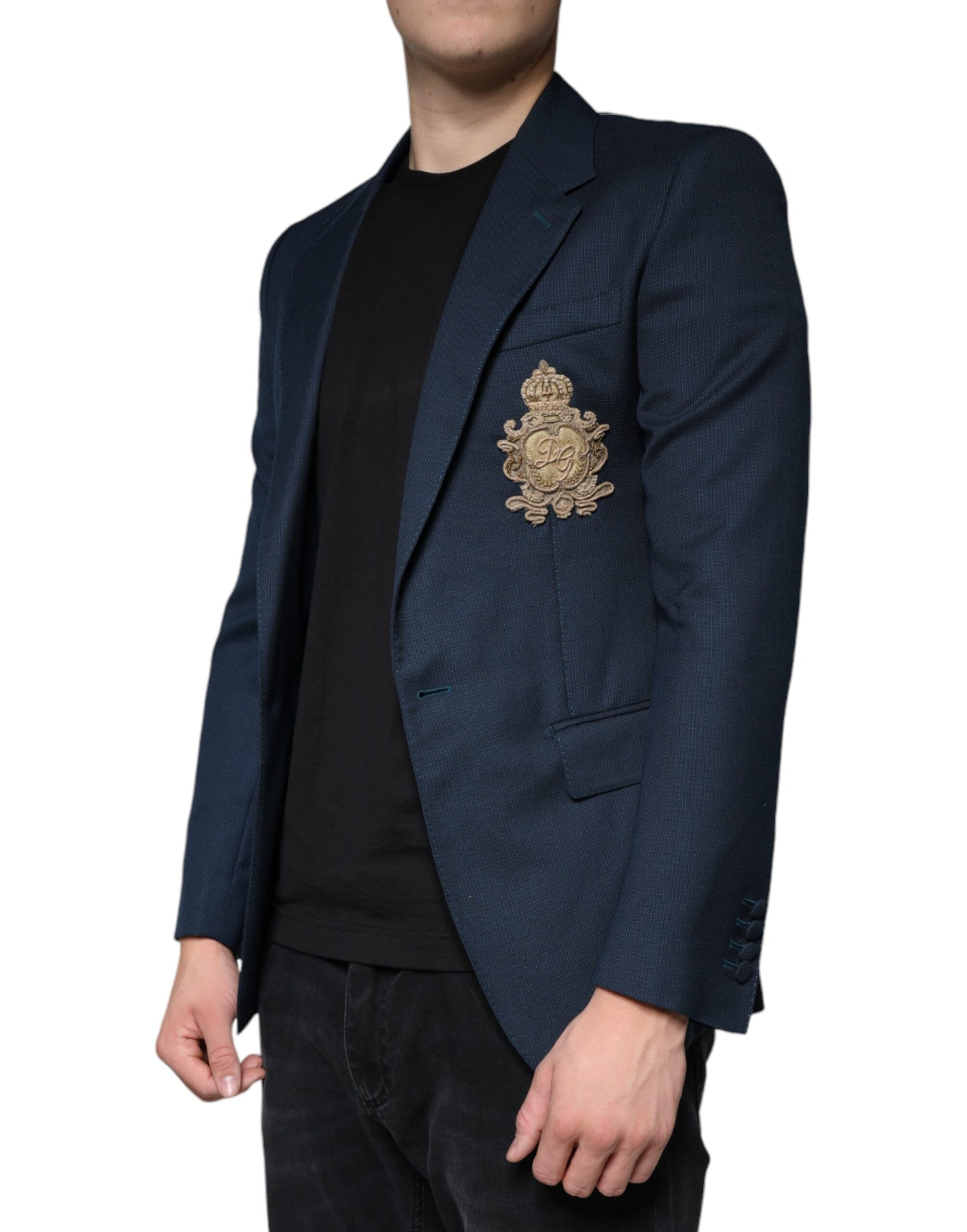 Blauer einreihiger Blazer aus Wolle mit Logo