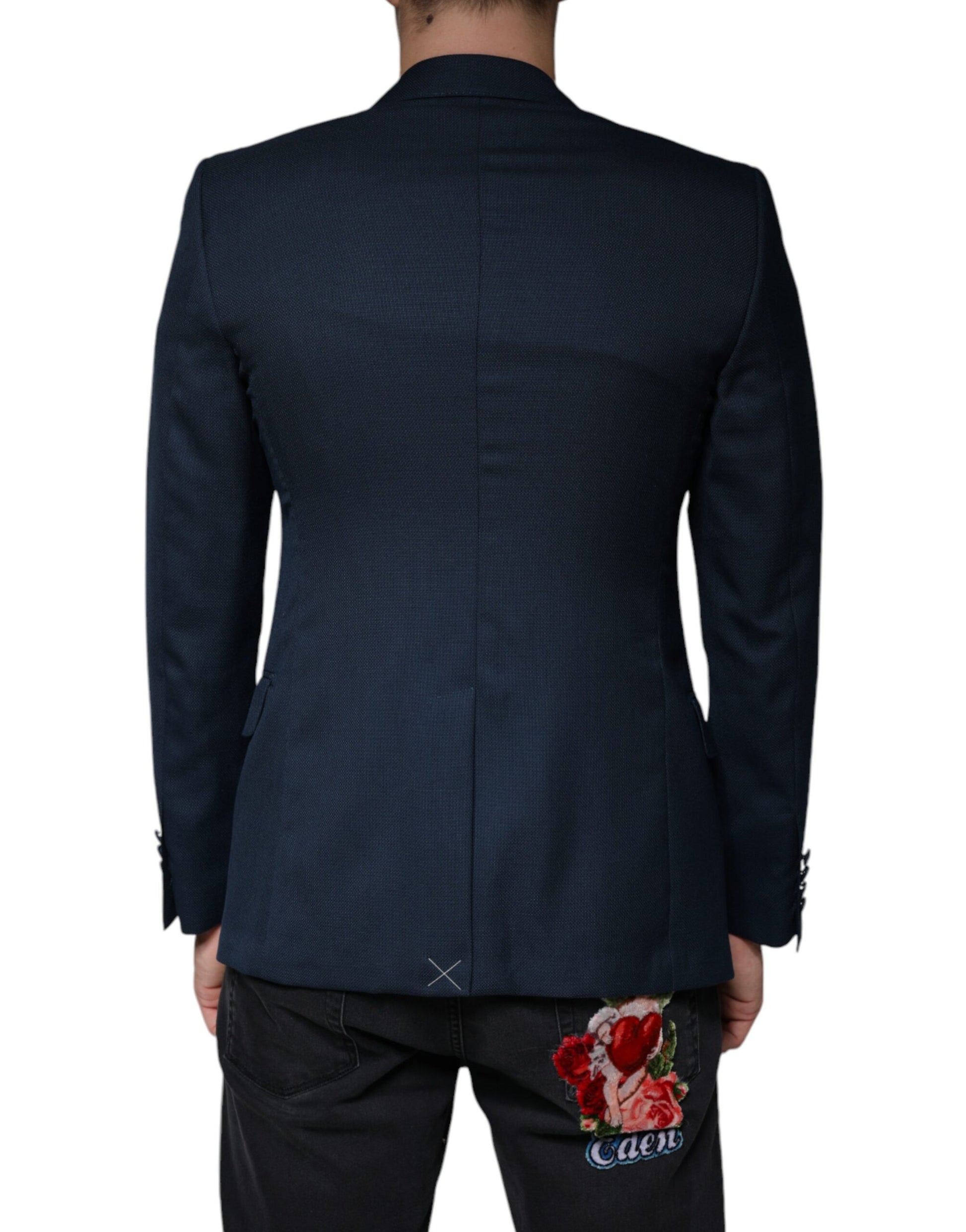 Blauer einreihiger Blazer aus Wolle mit Logo
