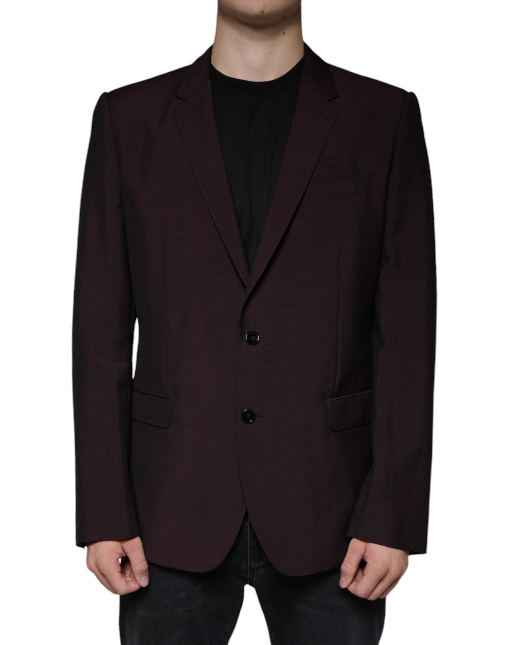 Bordeauxfarbener, einreihiger Blazer aus Wolle