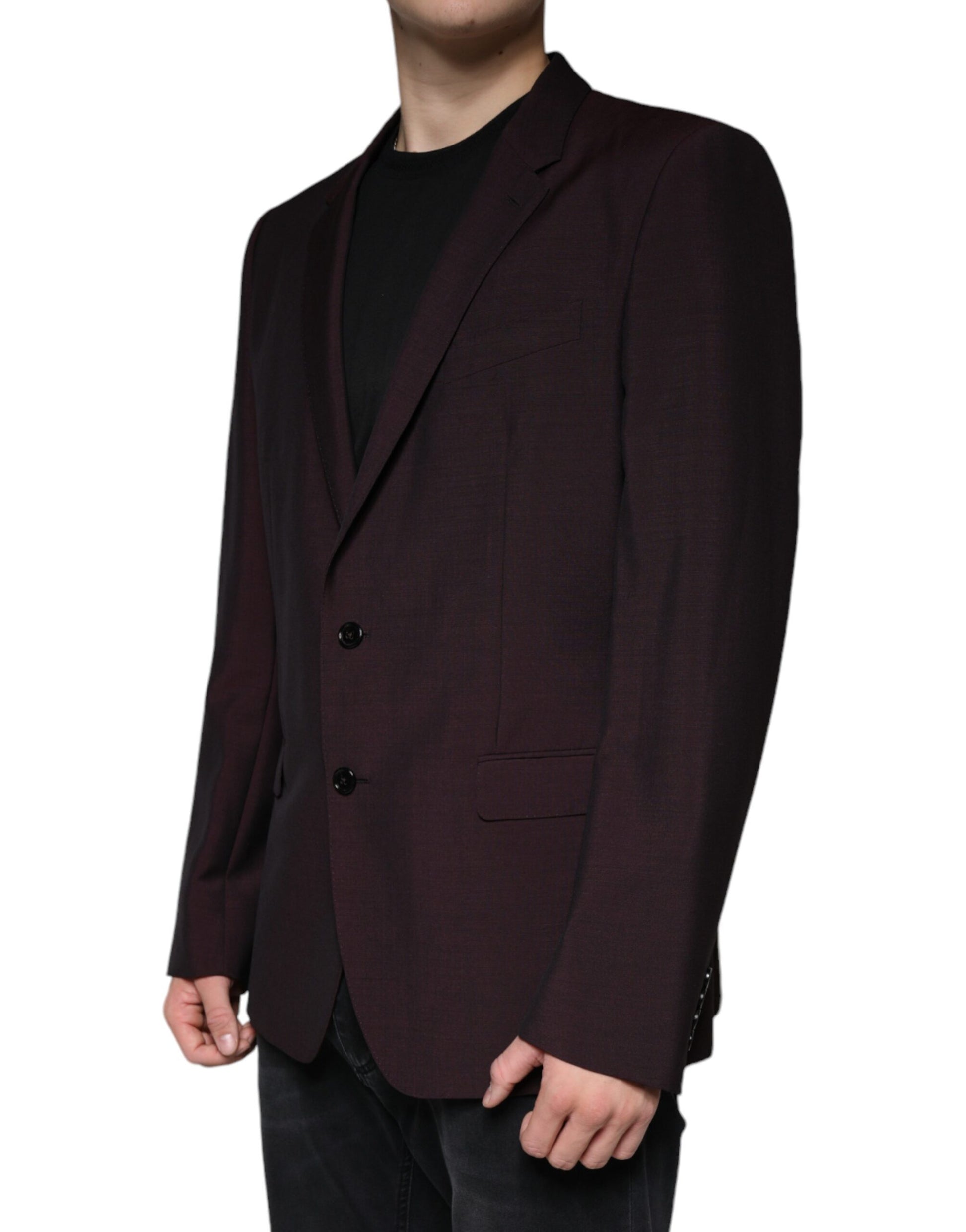 Bordeauxfarbener, einreihiger Blazer aus Wolle