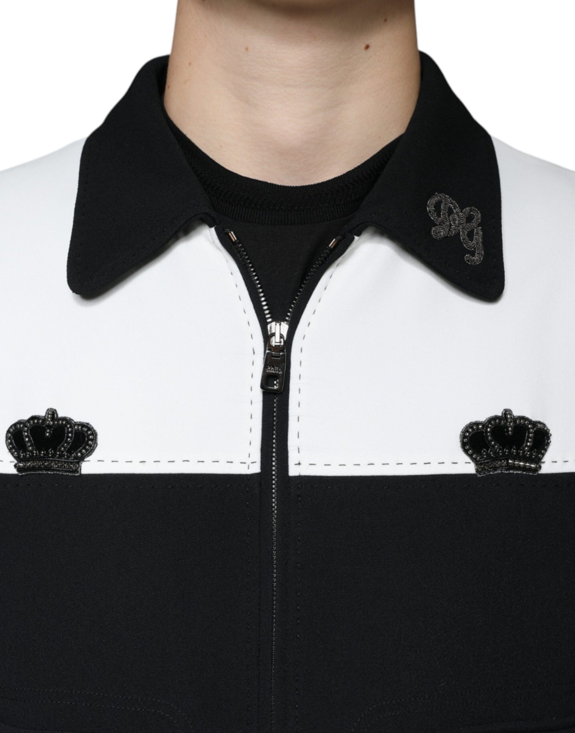 Schwarz-weiße DG Crown Blousonjacke mit durchgehendem Reißverschluss