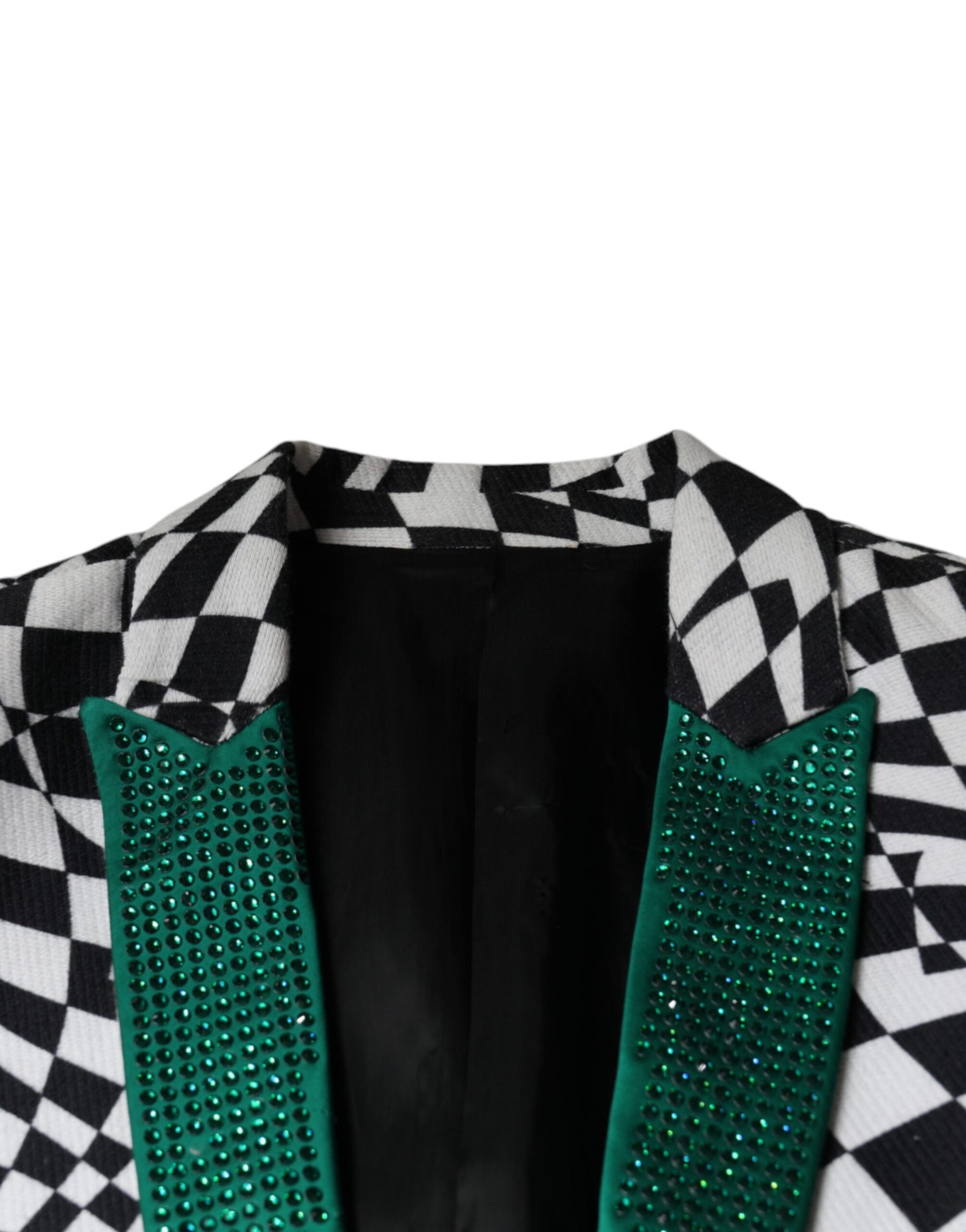 Schwarz-weiß karierter Einreiher-Blazer mit Kristallen