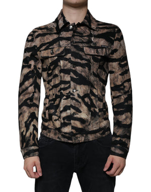 Braune Tiger-Jacke mit Button-Down-Kragen