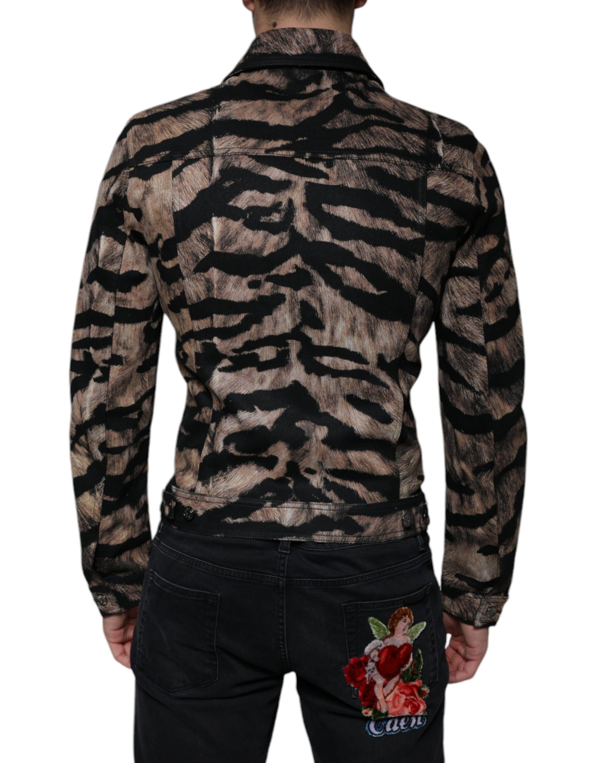 Braune Tiger-Jacke mit Button-Down-Kragen