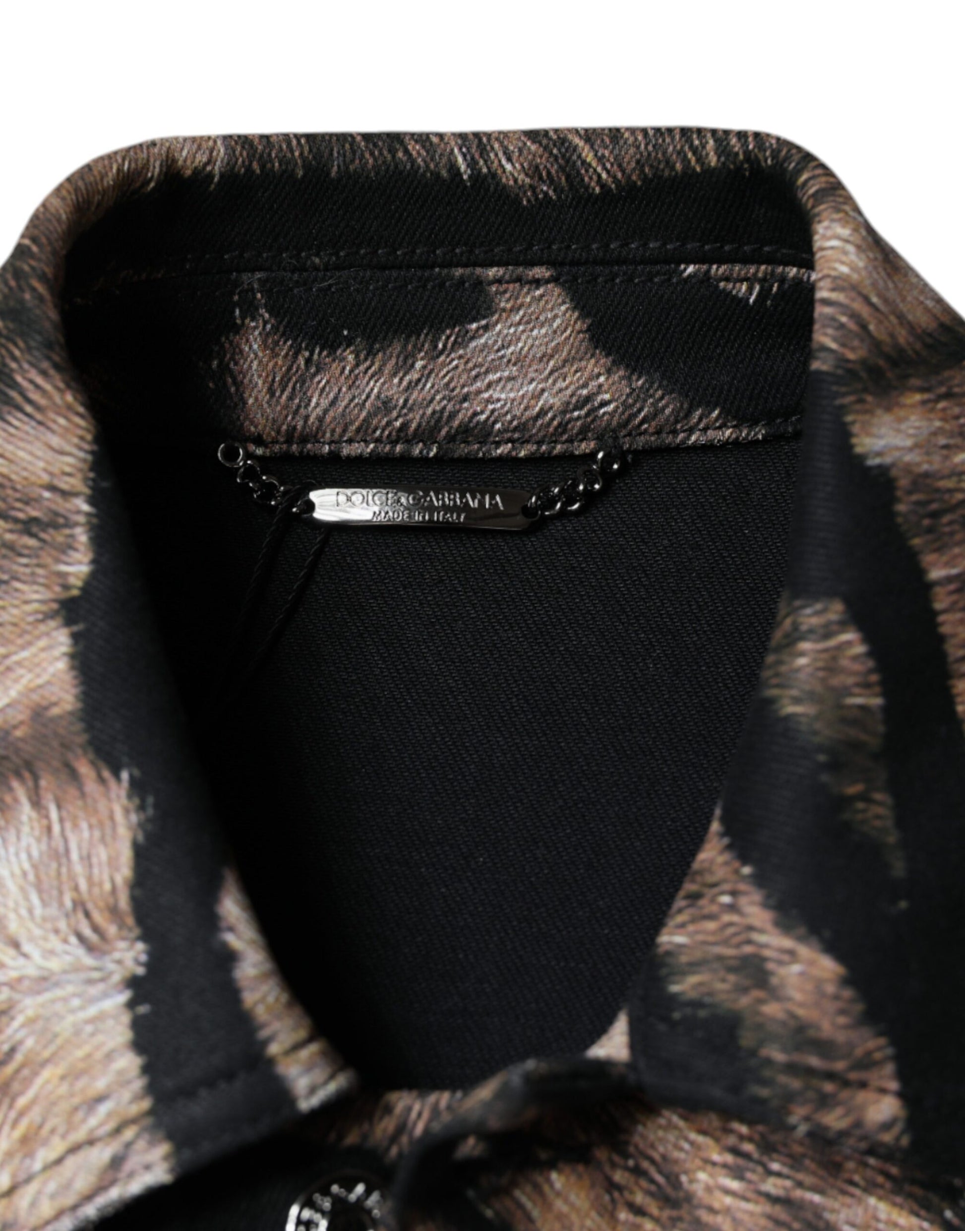 Braune Tiger-Jacke mit Button-Down-Kragen