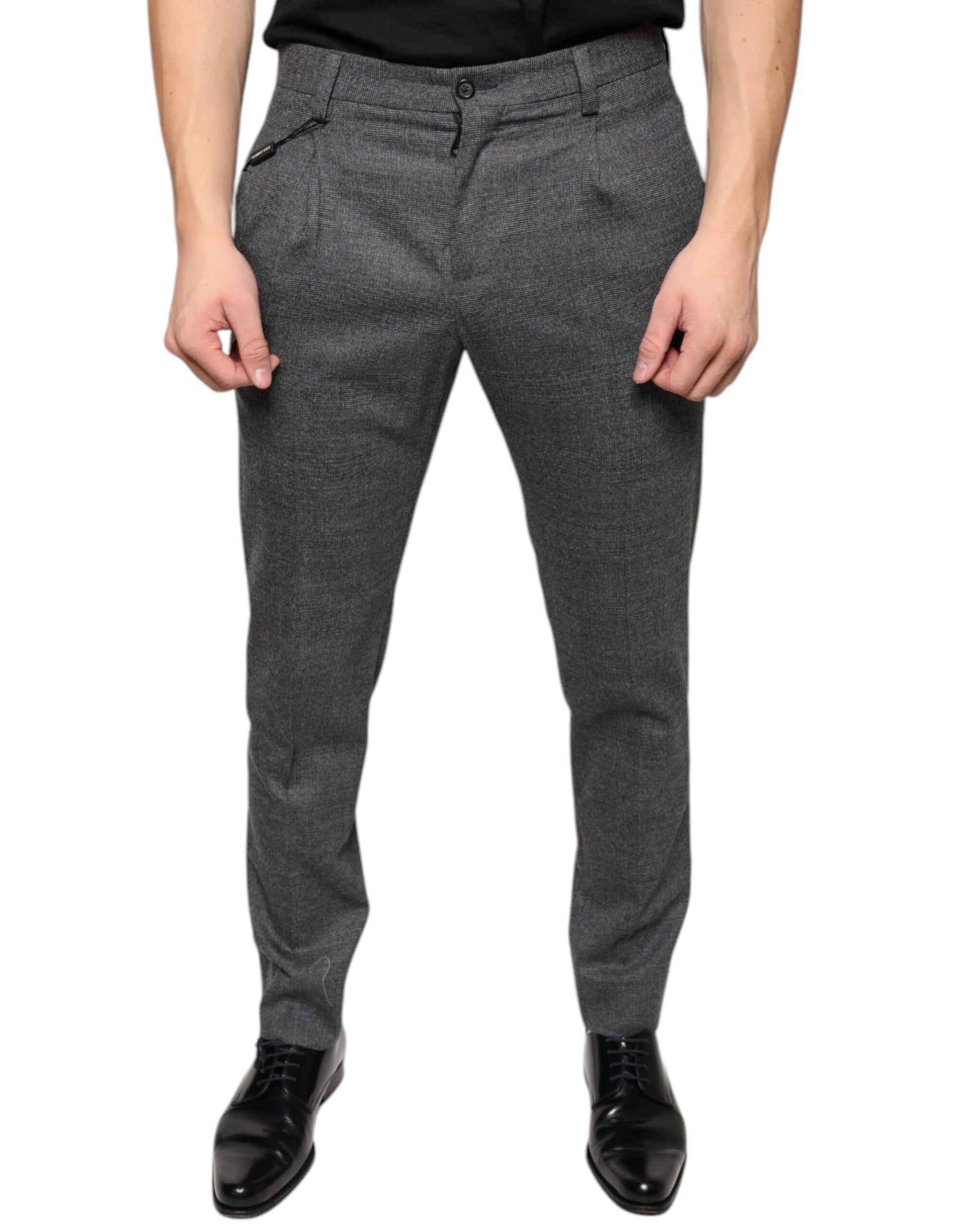 Grau karierte Skinny-Hose aus Wolle im Tartan-Stil