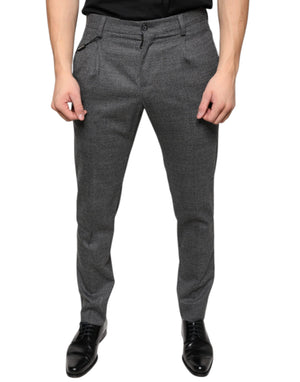 Grau karierte Skinny-Hose aus Wolle im Tartan-Stil