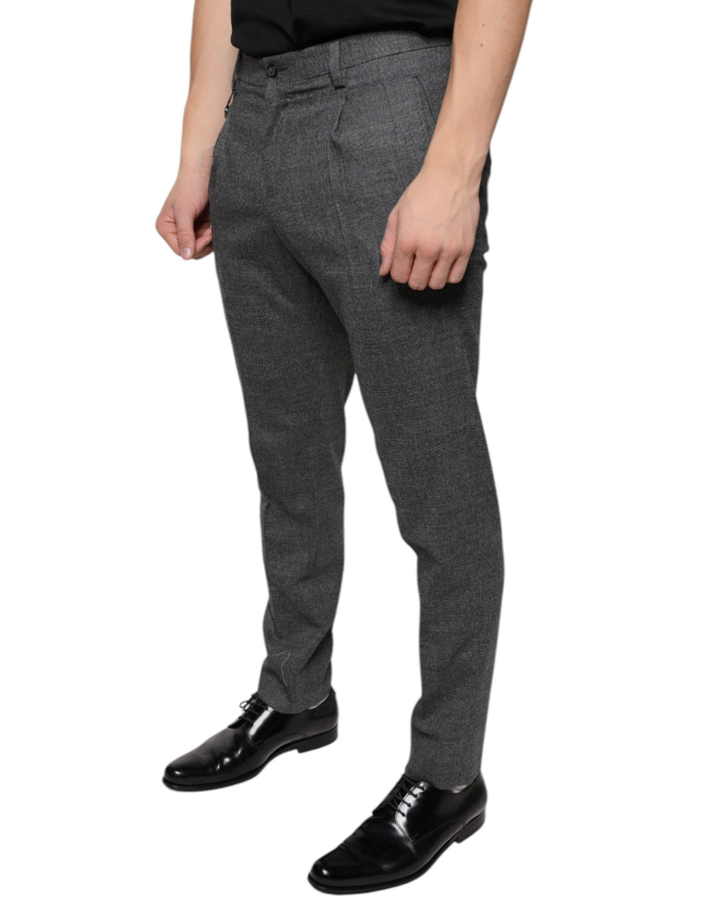 Grau karierte Skinny-Hose aus Wolle im Tartan-Stil