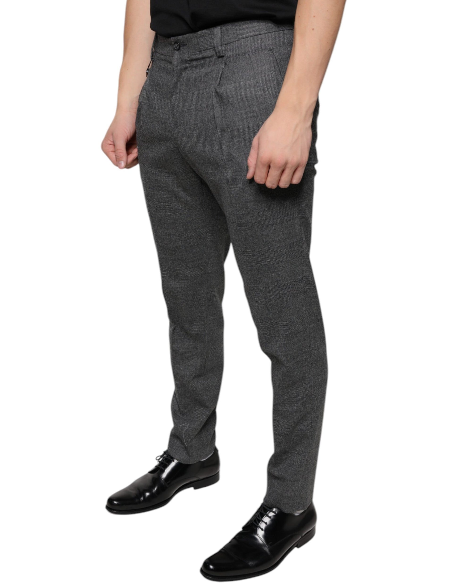 Grau karierte Skinny-Hose aus Wolle im Tartan-Stil