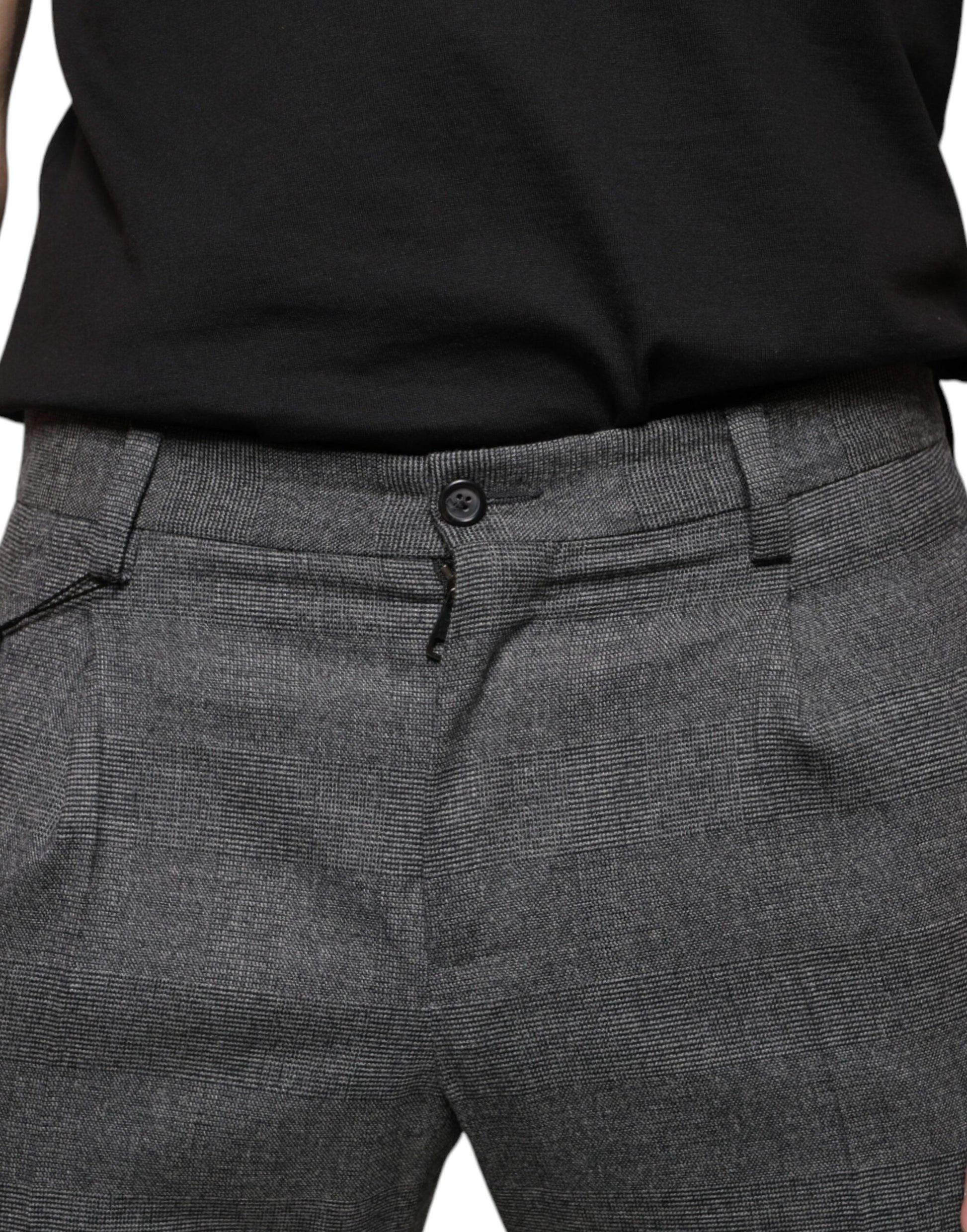 Grau karierte Skinny-Hose aus Wolle im Tartan-Stil
