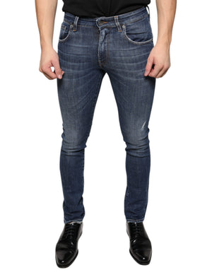 Dunkelblaue Skinny-Jeans aus verwaschener Baumwolle