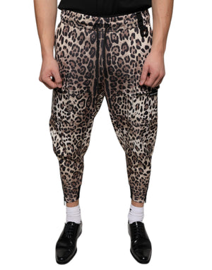 Braune Jogginghose aus Polyester mit Leopardenmuster