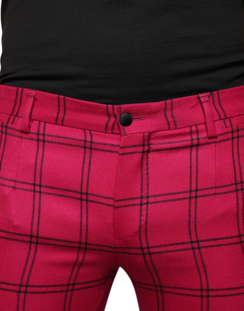 Pink karierte Skinny-Hose aus Wolle