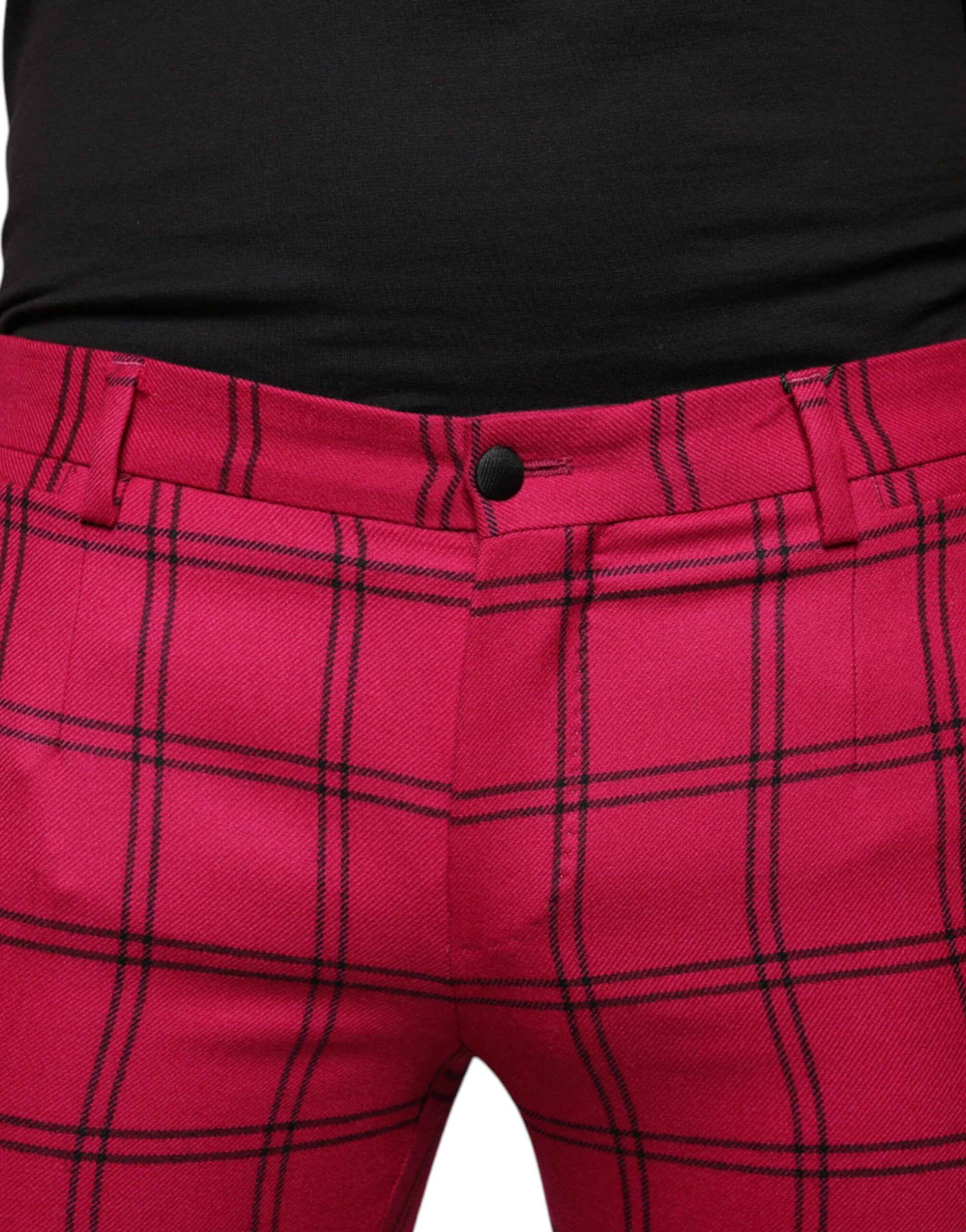 Pink karierte Skinny-Hose aus Wolle