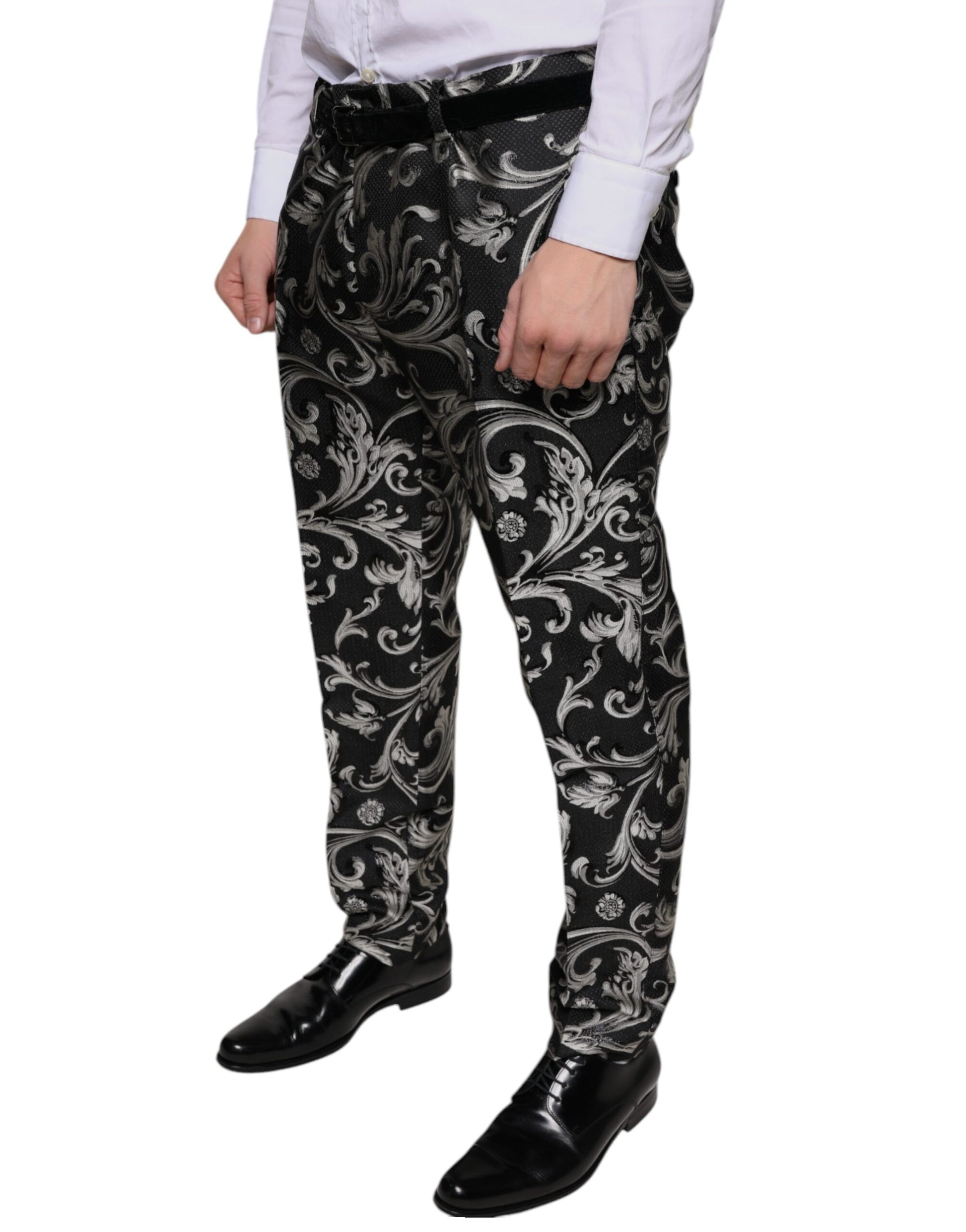 Schwarze, enge Anzughose aus Jacquard