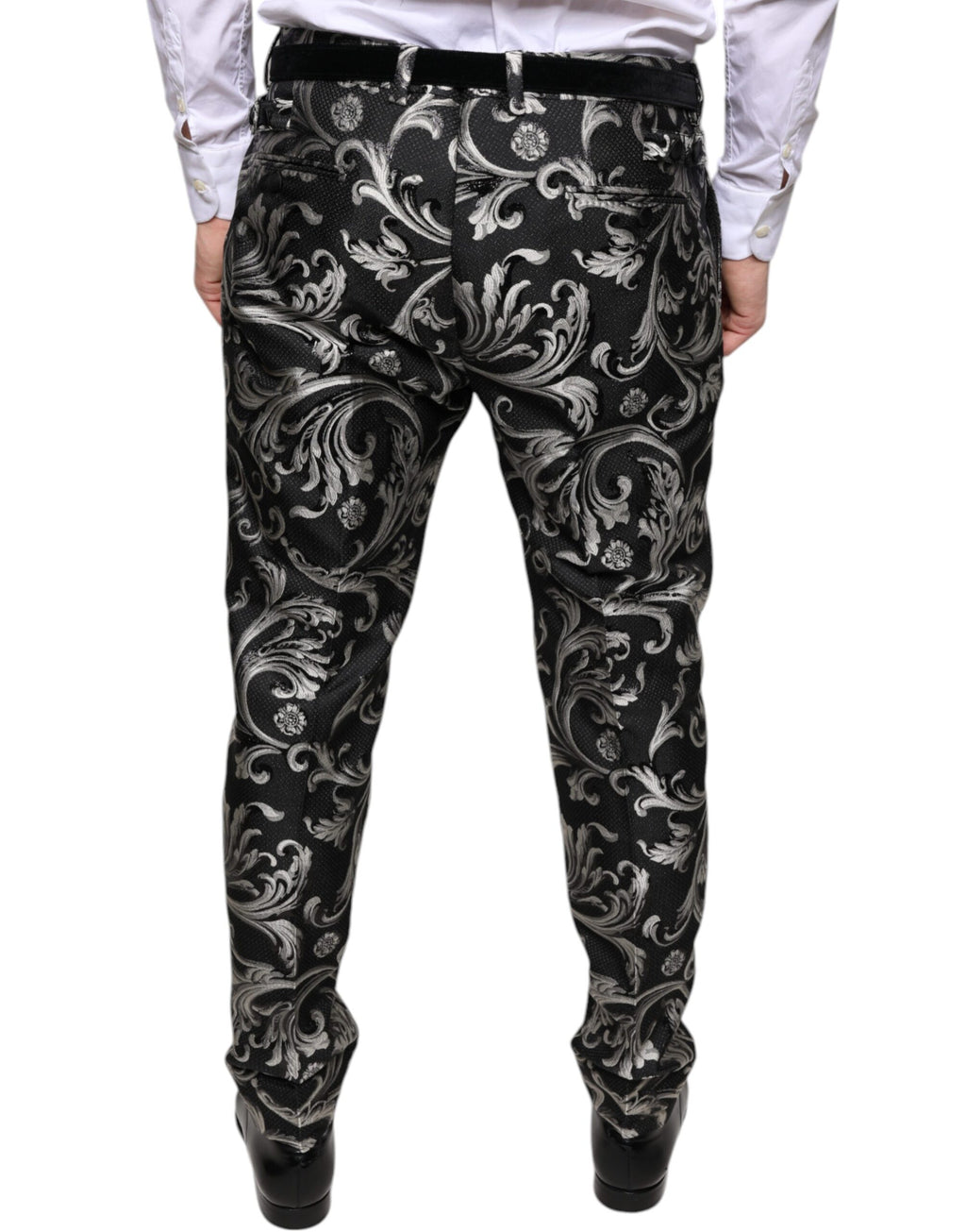 Schwarze, enge Anzughose aus Jacquard