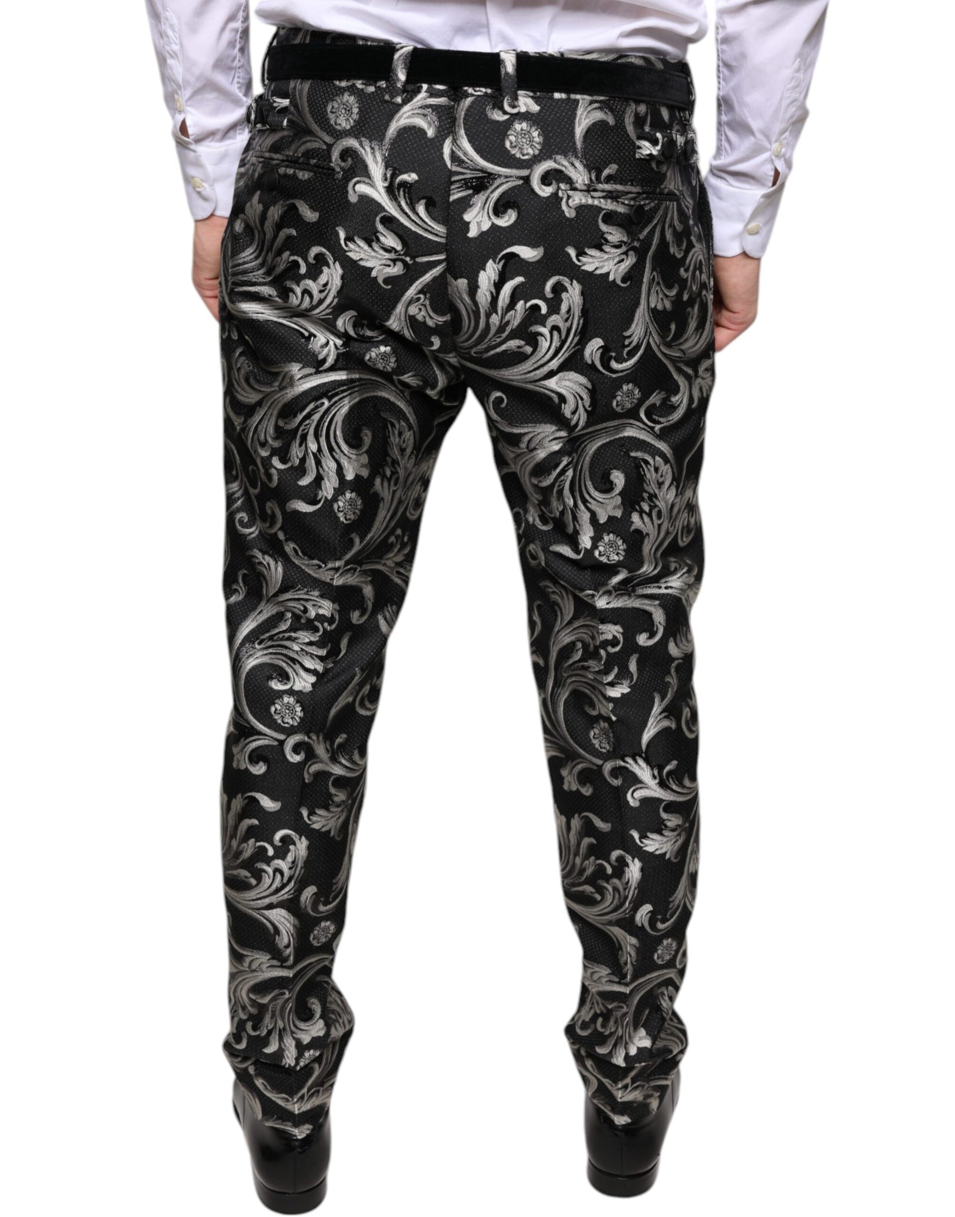 Schwarze, enge Anzughose aus Jacquard