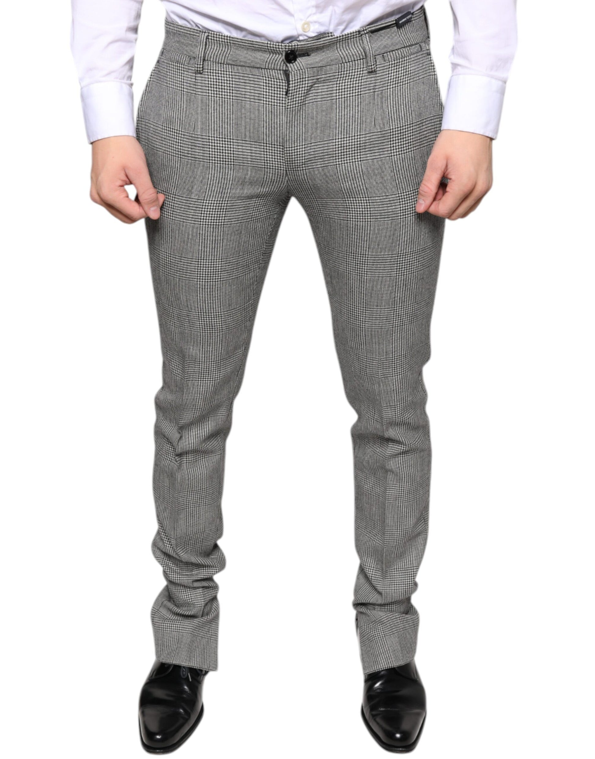 Grau karierte Skinny-Hose aus Wolle im Tartan-Stil