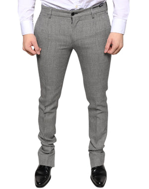 Grau karierte Skinny-Hose aus Wolle im Tartan-Stil