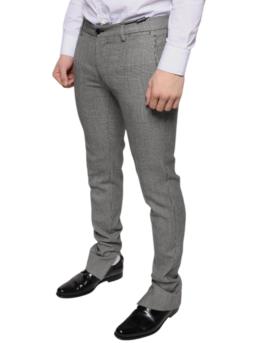 Grau karierte Skinny-Hose aus Wolle im Tartan-Stil