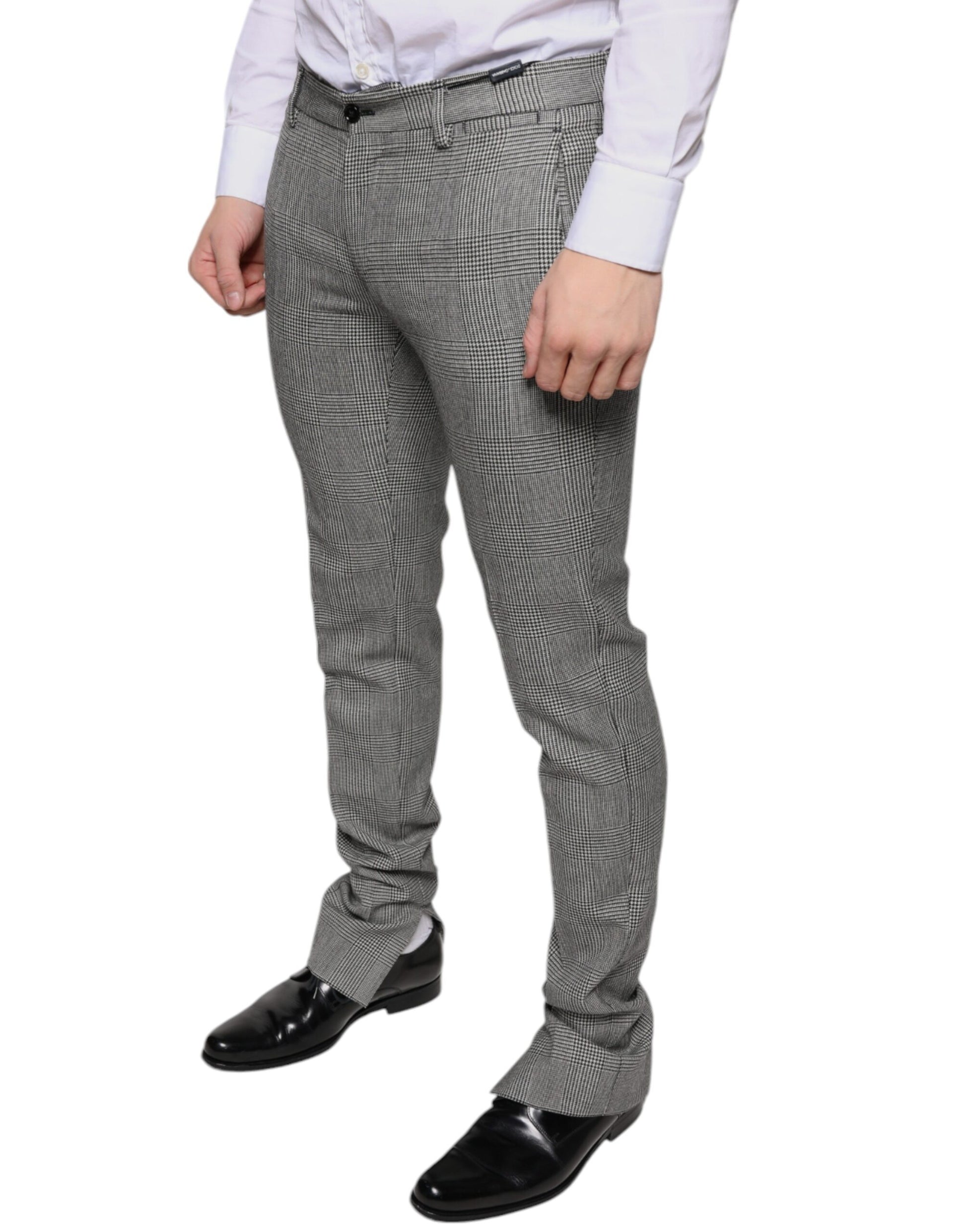 Grau karierte Skinny-Hose aus Wolle im Tartan-Stil