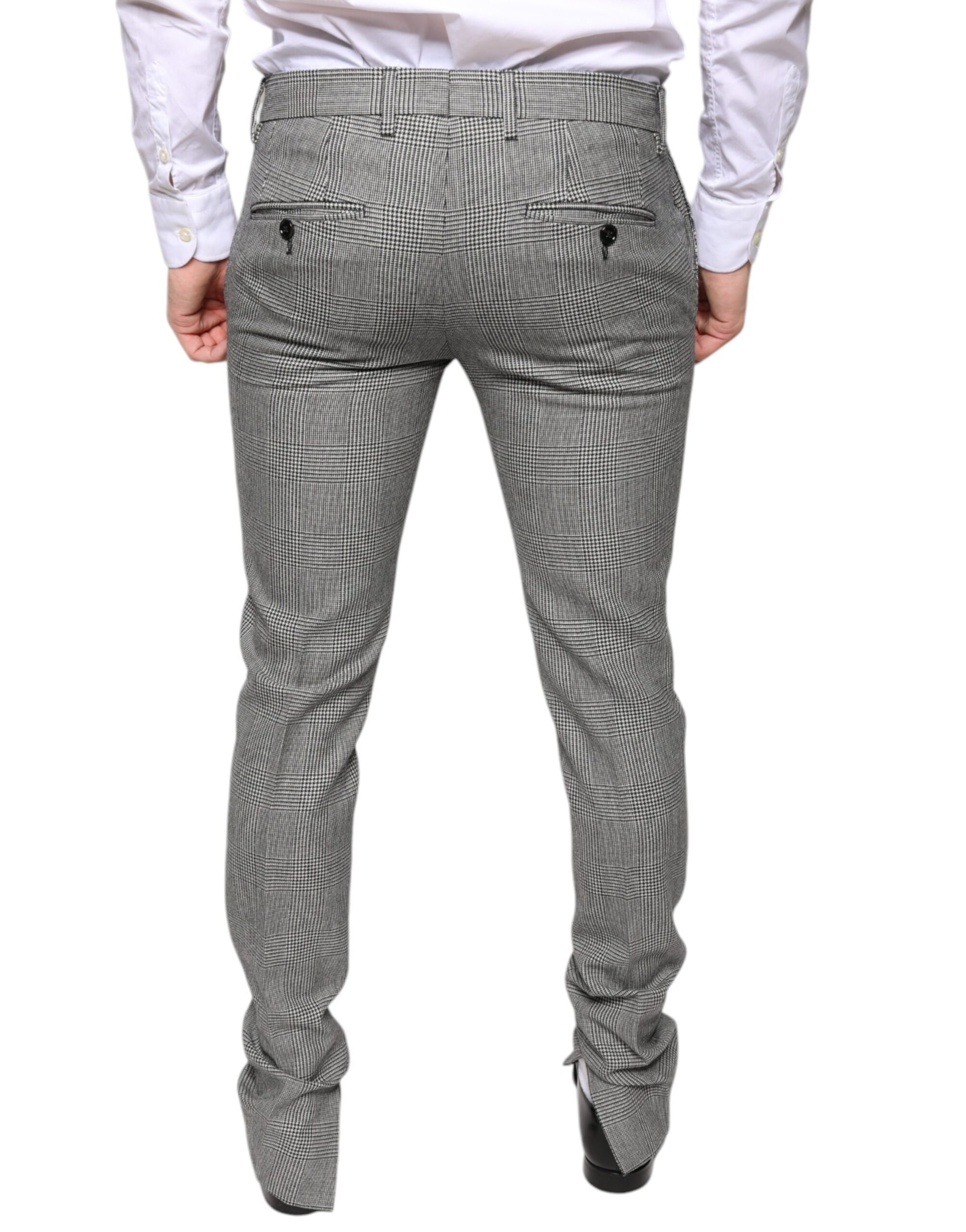 Grau karierte Skinny-Hose aus Wolle im Tartan-Stil