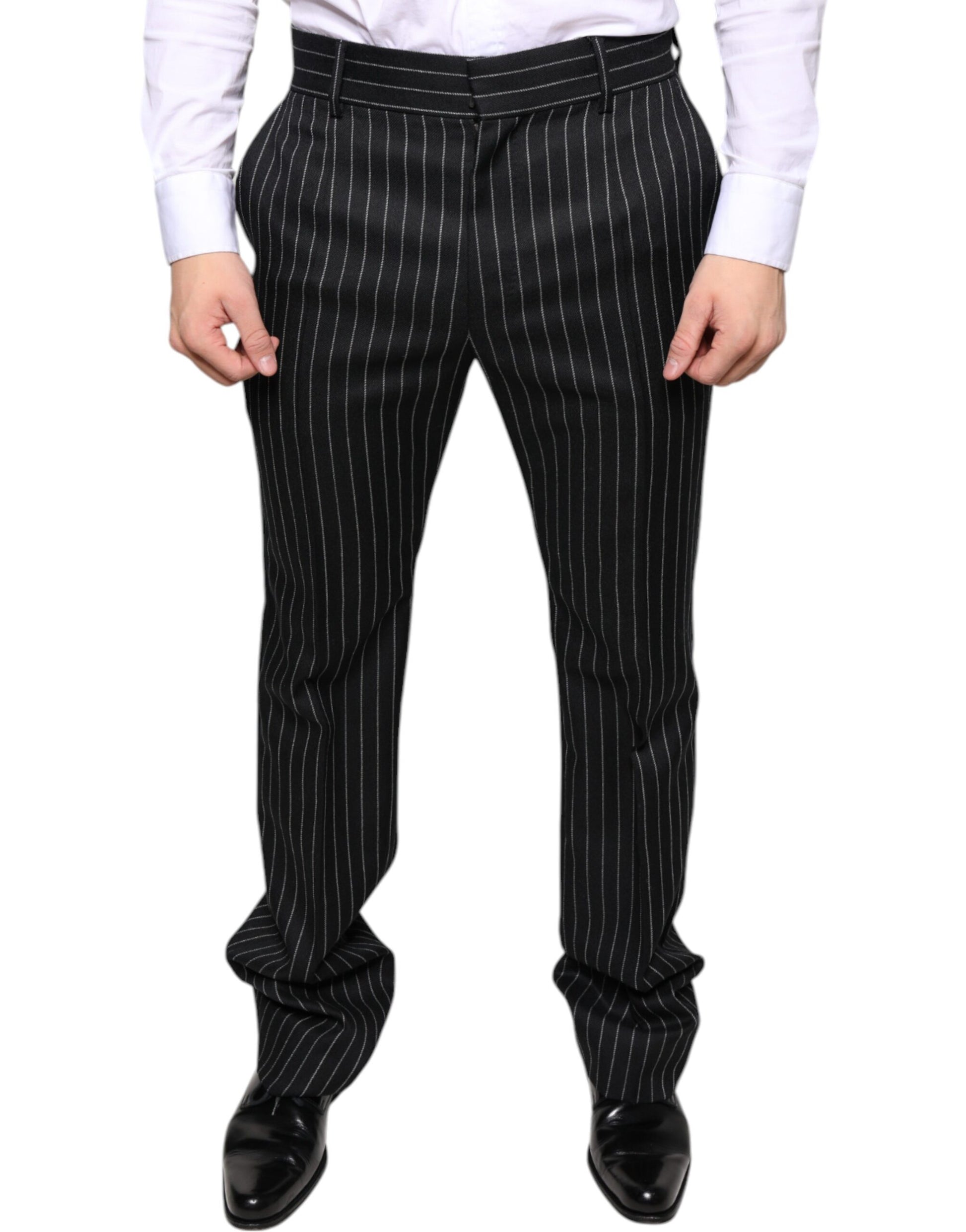 Schwarze, gestreifte Skinny-Hose für Herren