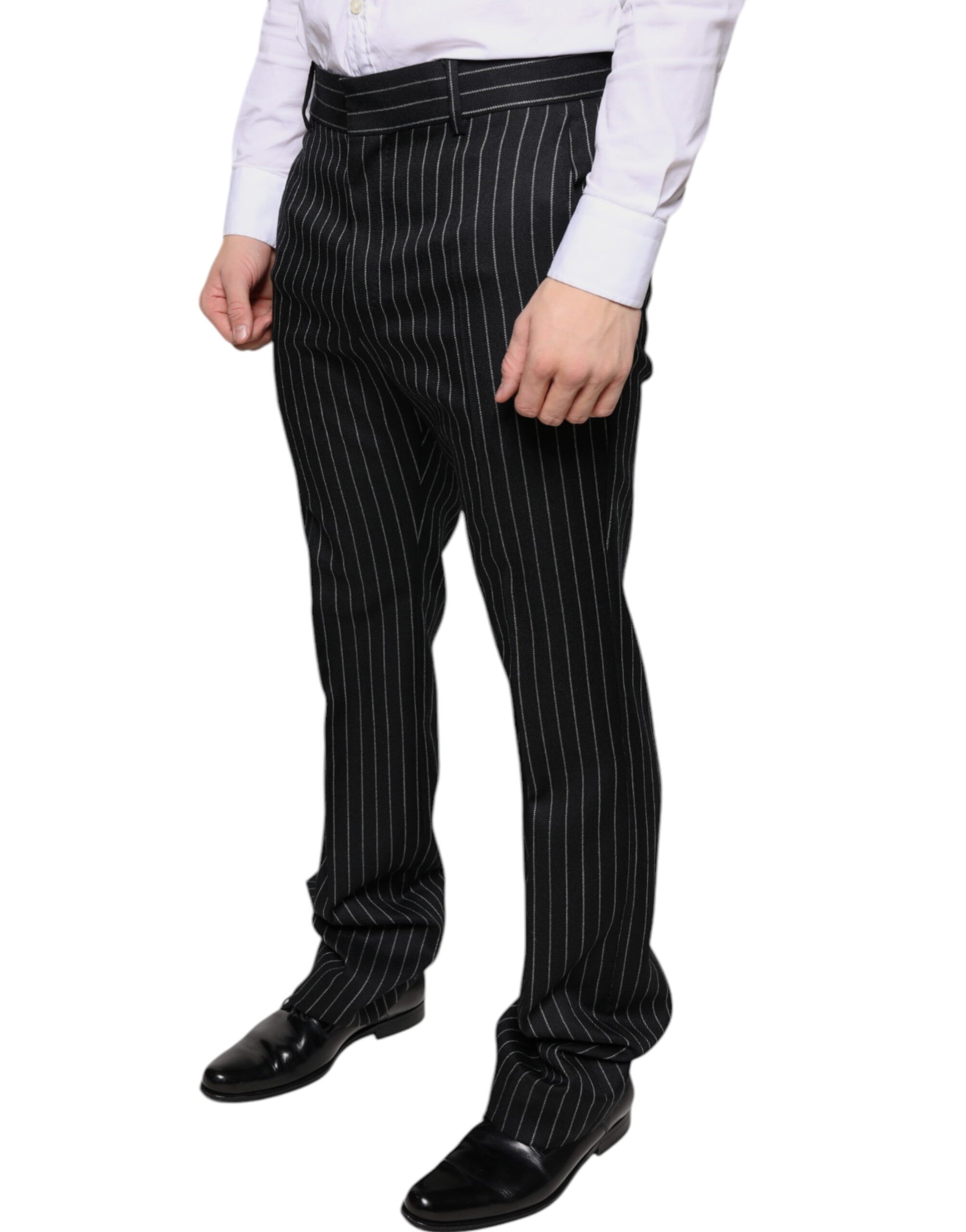 Schwarze, gestreifte Skinny-Hose für Herren