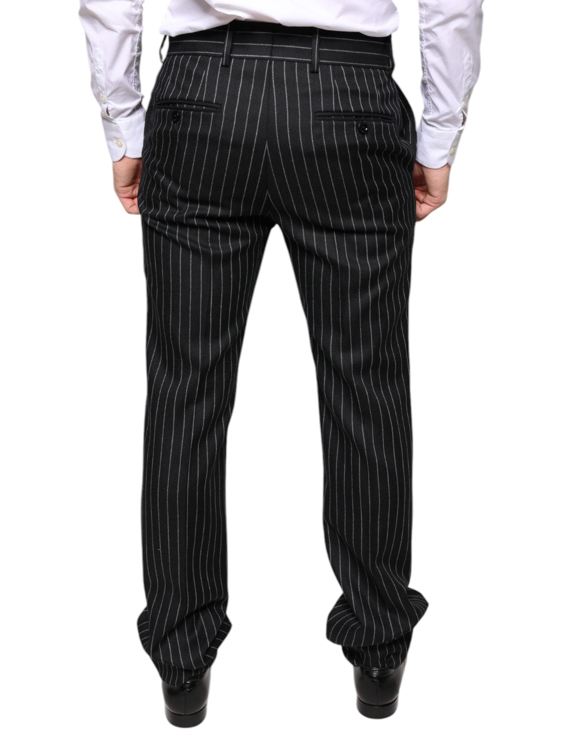 Schwarze, gestreifte Skinny-Hose für Herren