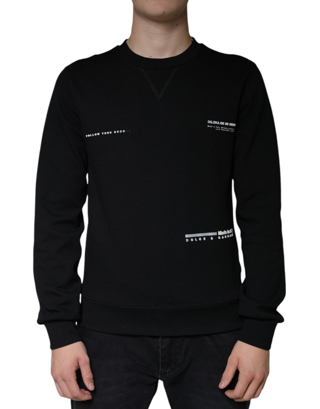 Schwarzer Sweatshirt-Pullover mit Rundhalsausschnitt und Logo-Print