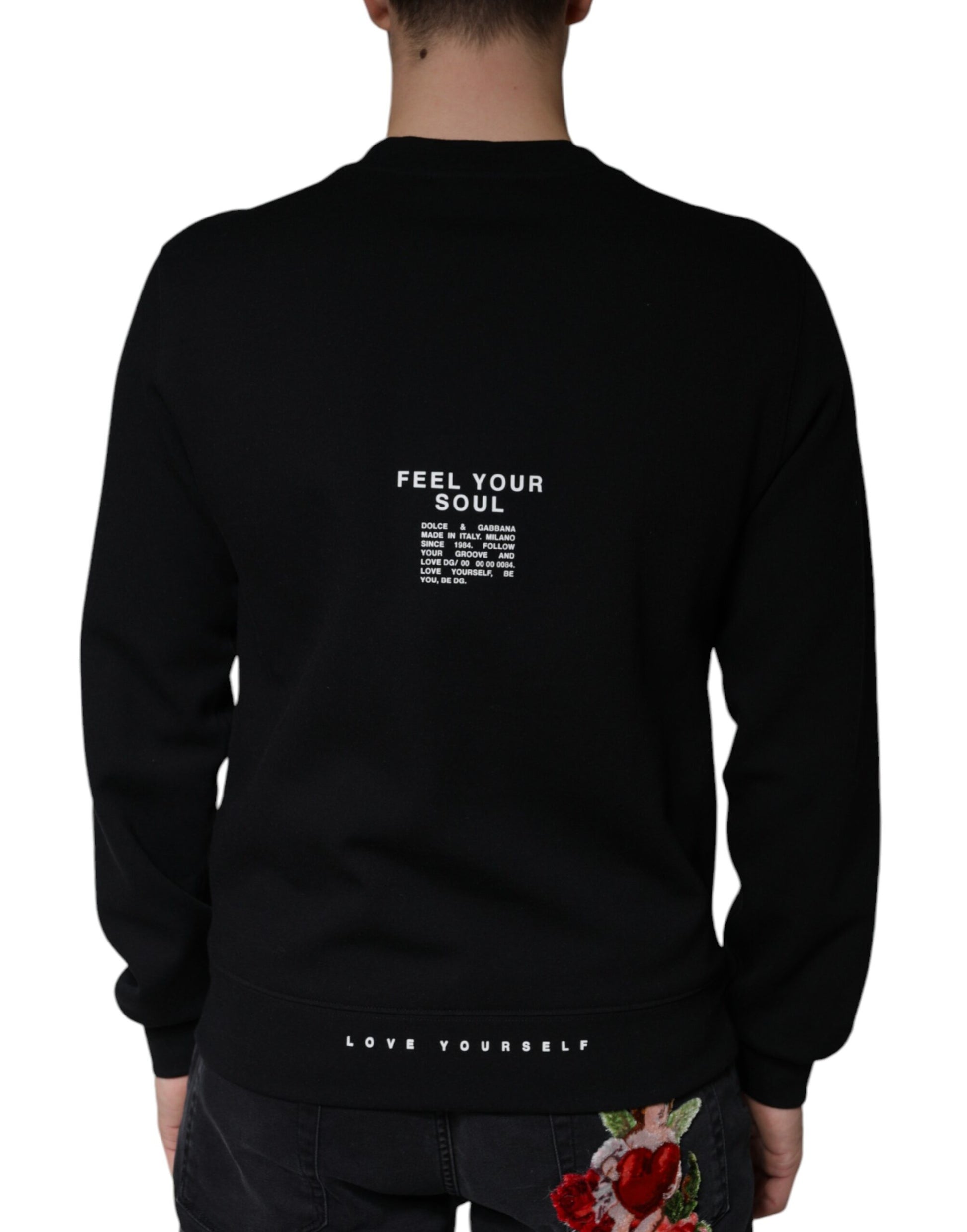 Schwarzer Sweatshirt-Pullover mit Rundhalsausschnitt und Logo-Print