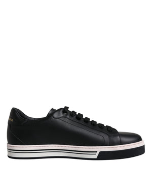 Schwarze Leder Low Top Herren Sneakers Schuhe