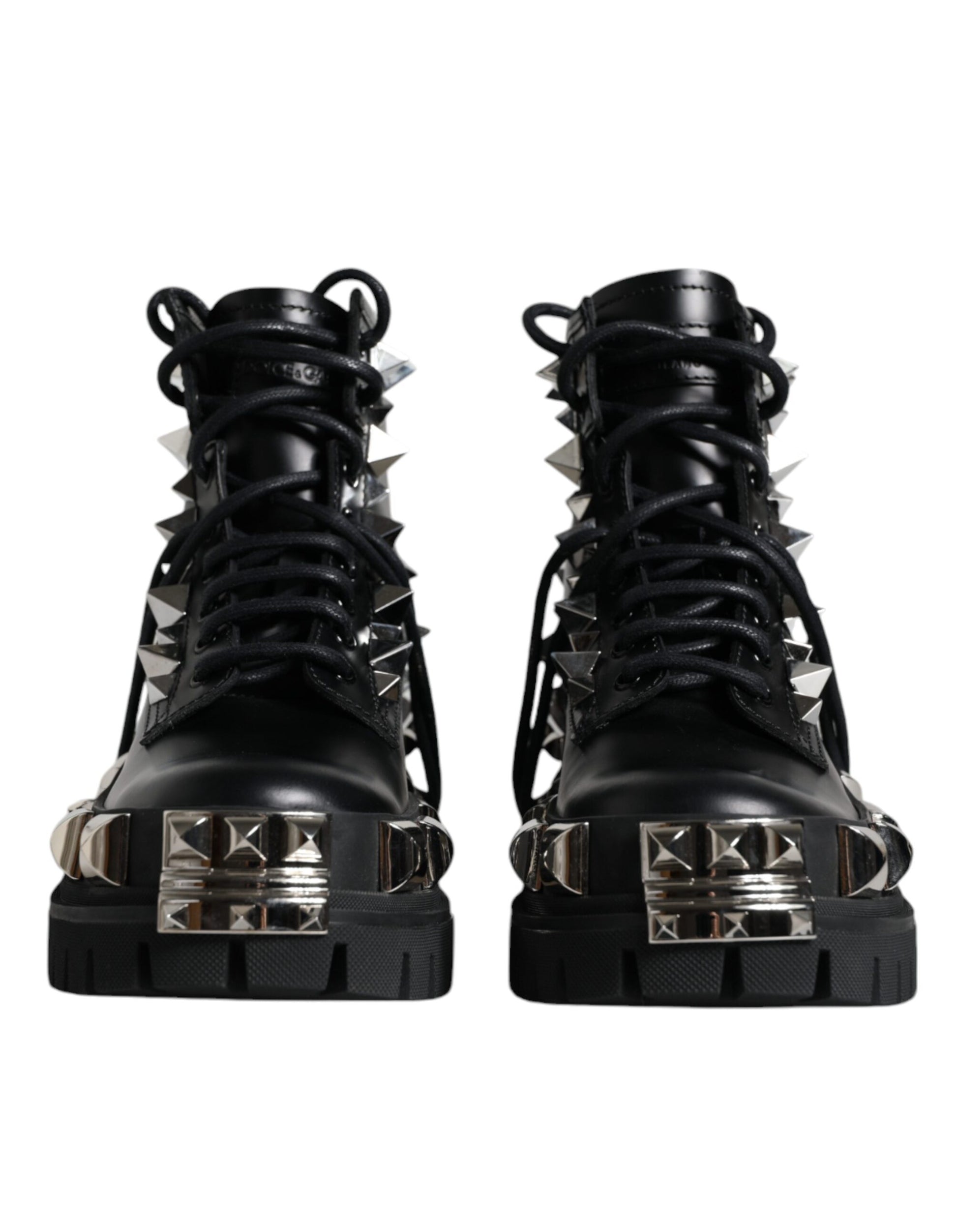 Schwarze Trekkingstiefel aus Leder mit Nieten