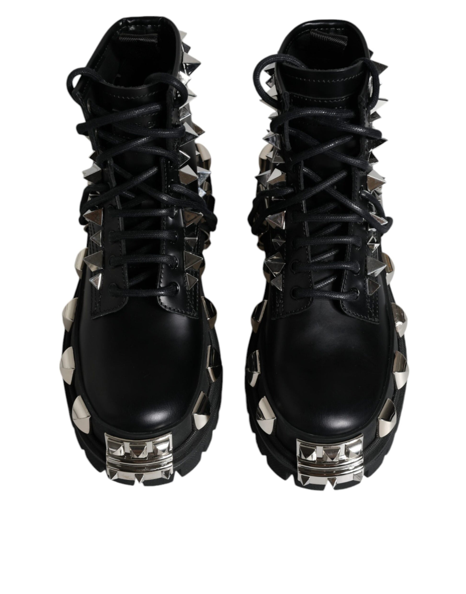 Schwarze Trekkingstiefel aus Leder mit Nieten