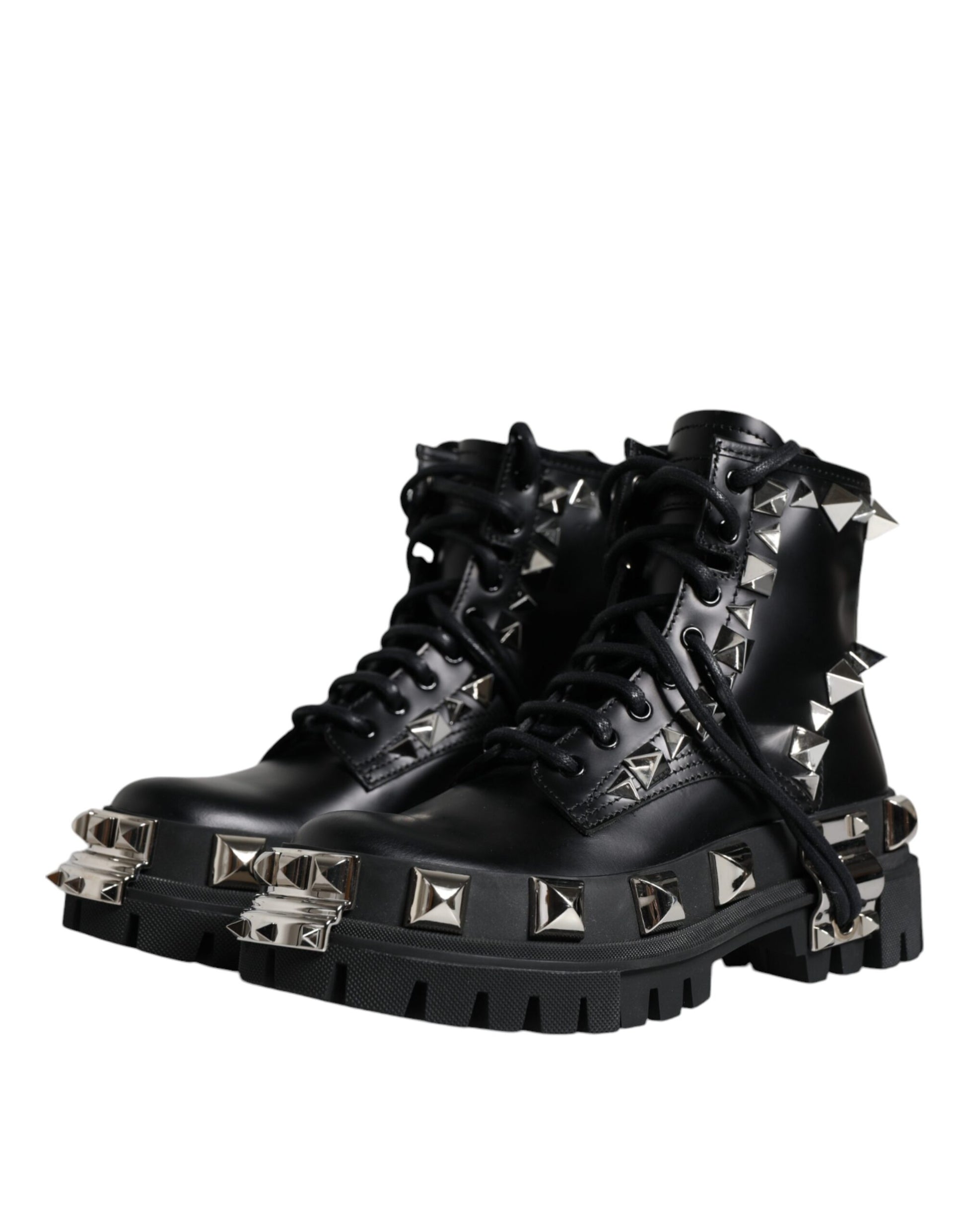 Schwarze Trekkingstiefel aus Leder mit Nieten