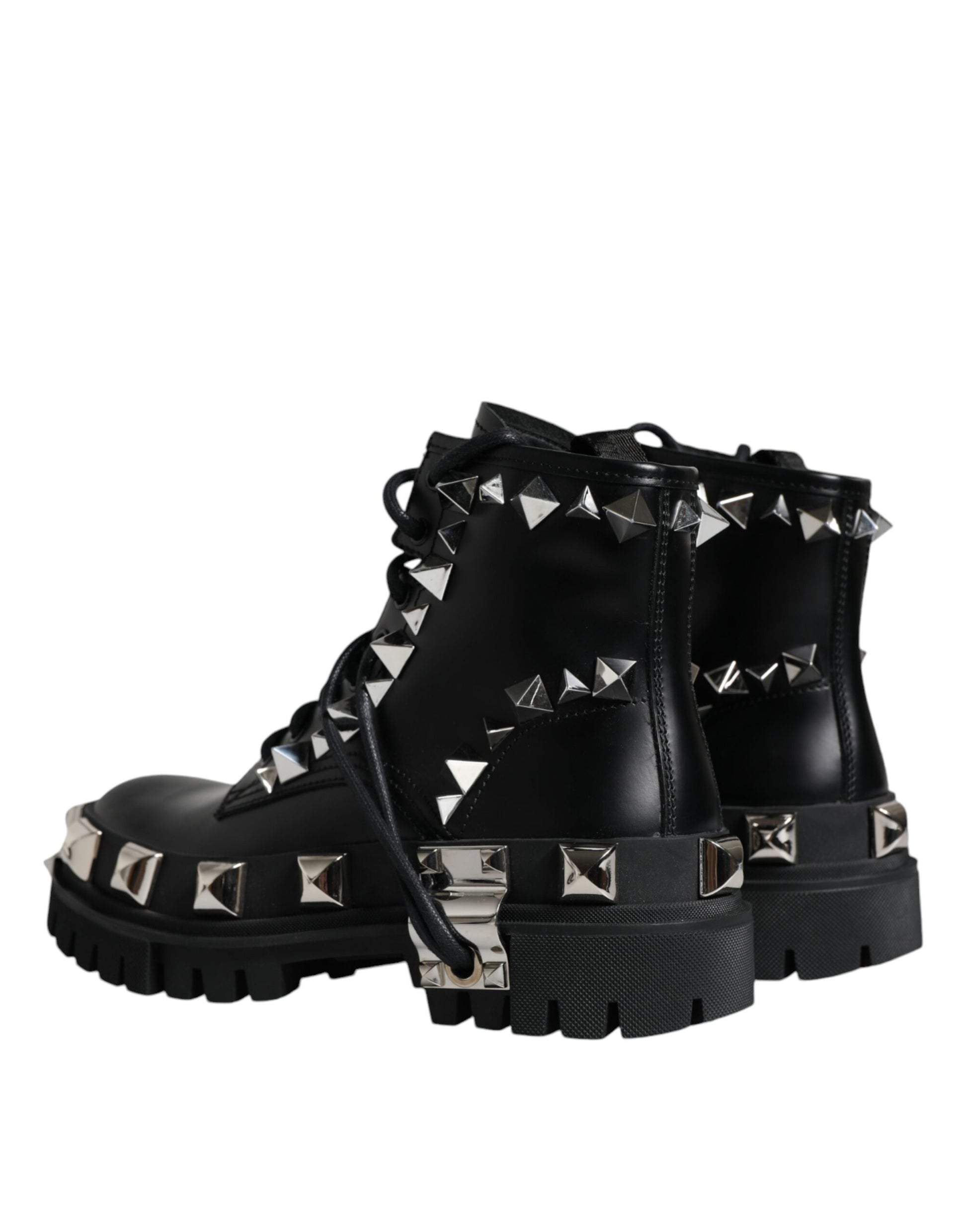 Schwarze Trekkingstiefel aus Leder mit Nieten