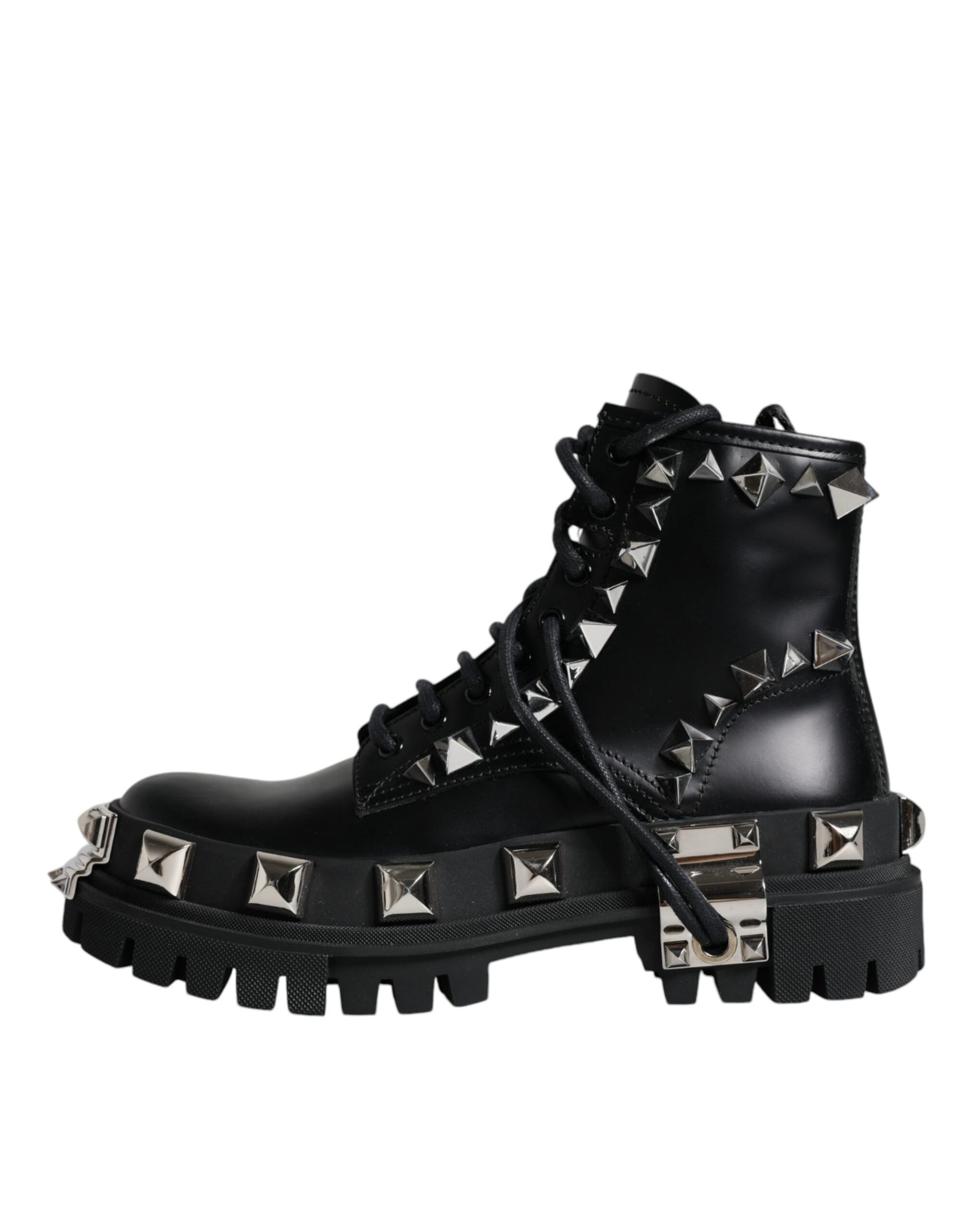 Schwarze Trekkingstiefel aus Leder mit Nieten
