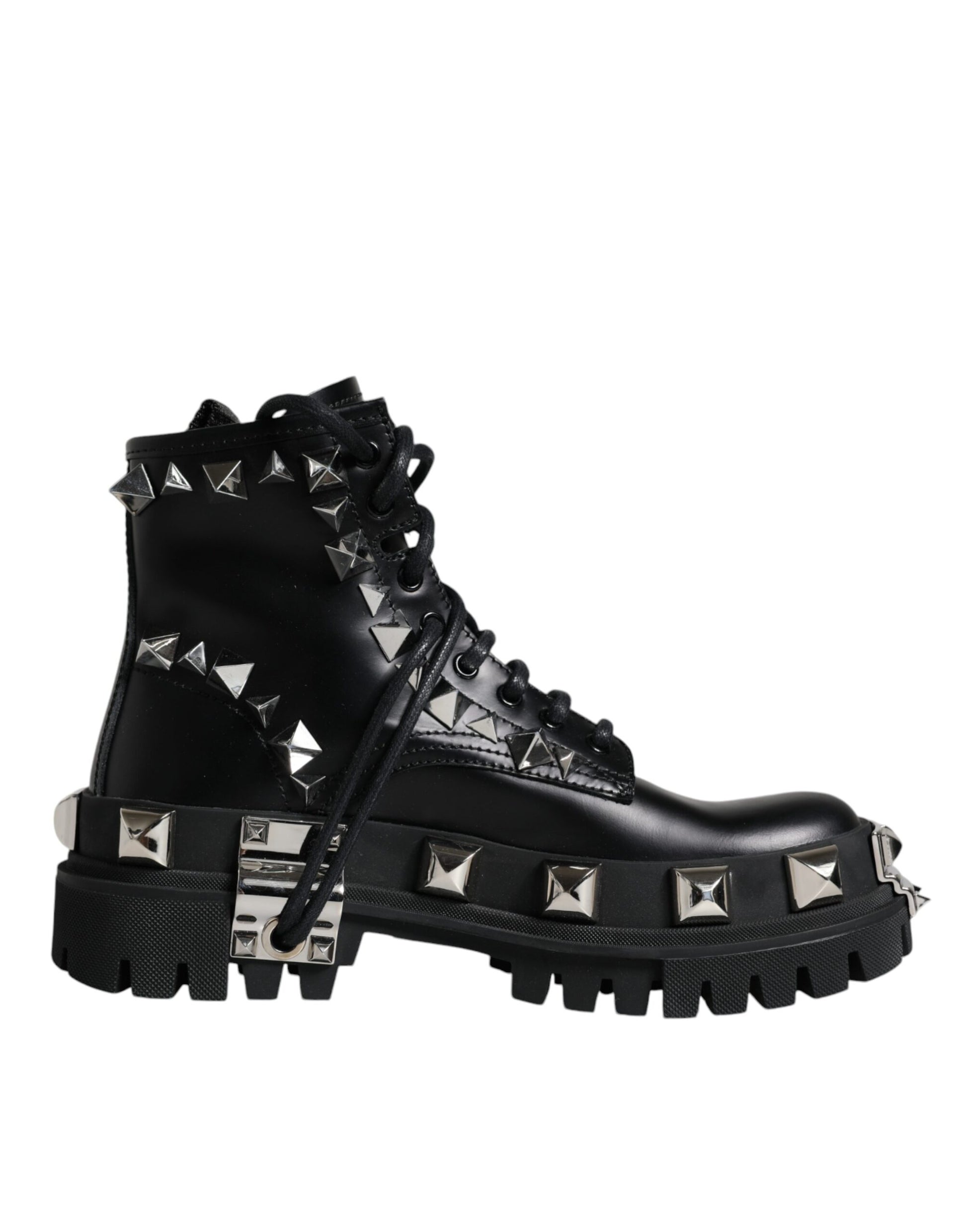 Schwarze Trekkingstiefel aus Leder mit Nieten