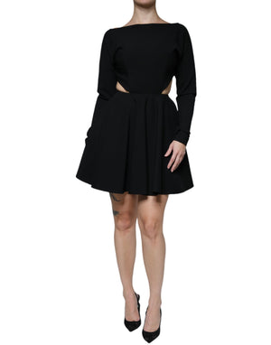 Schwarzes Minikleid aus Viskose mit Cut-Outs in A-Linie und langen Ärmeln