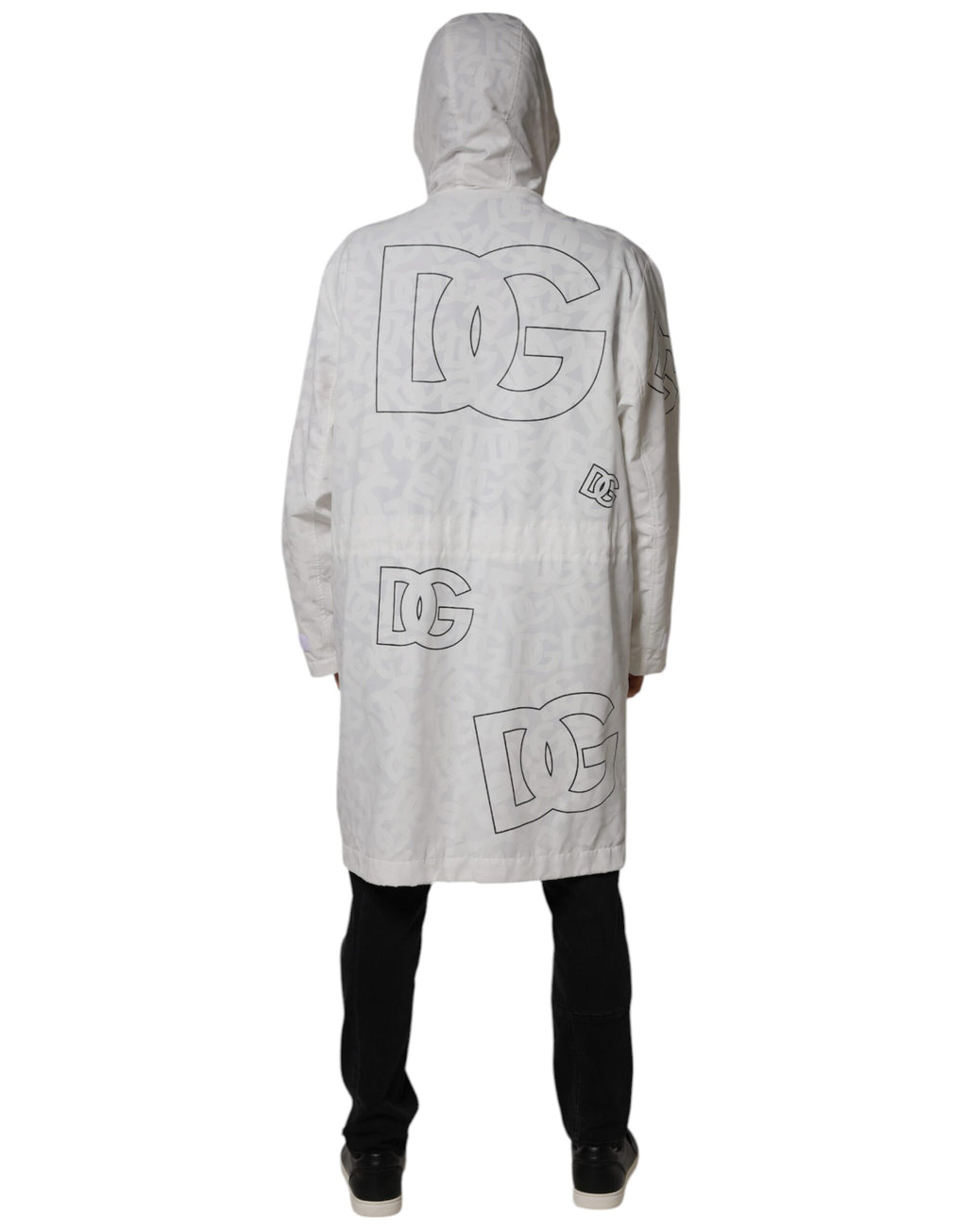 Weiße Parka-Trenchcoatjacke aus Polyester mit Kapuze